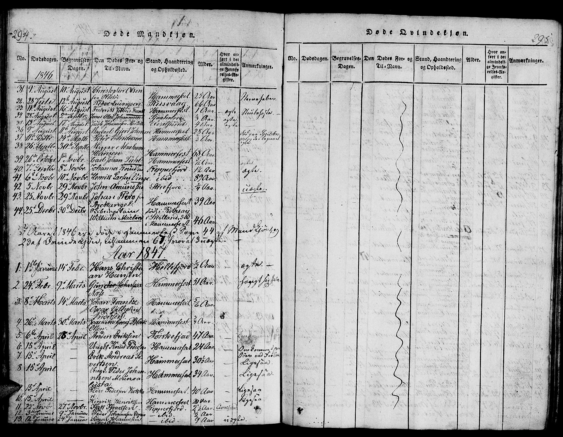 Hammerfest sokneprestkontor, SATØ/S-1347/H/Hb/L0001.klokk: Parish register (copy) no. 1, 1822-1850, p. 294-295