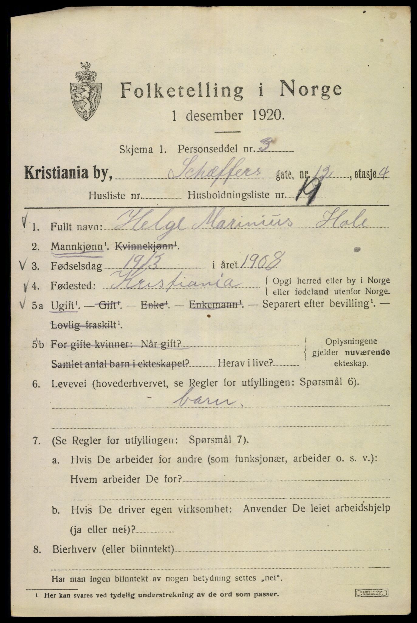 SAO, 1920 census for Kristiania, 1920, p. 502707