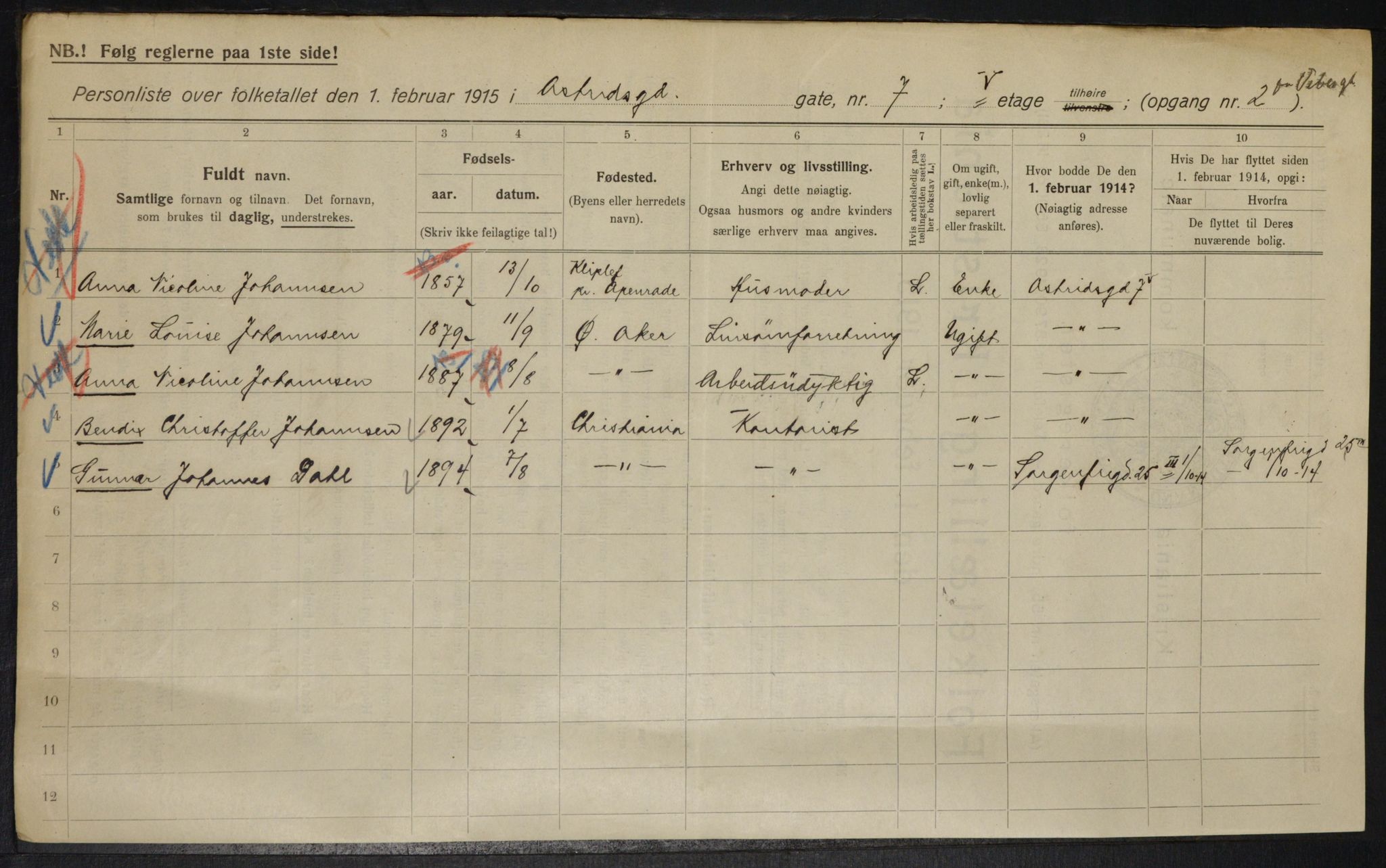 OBA, Municipal Census 1915 for Kristiania, 1915, p. 17208