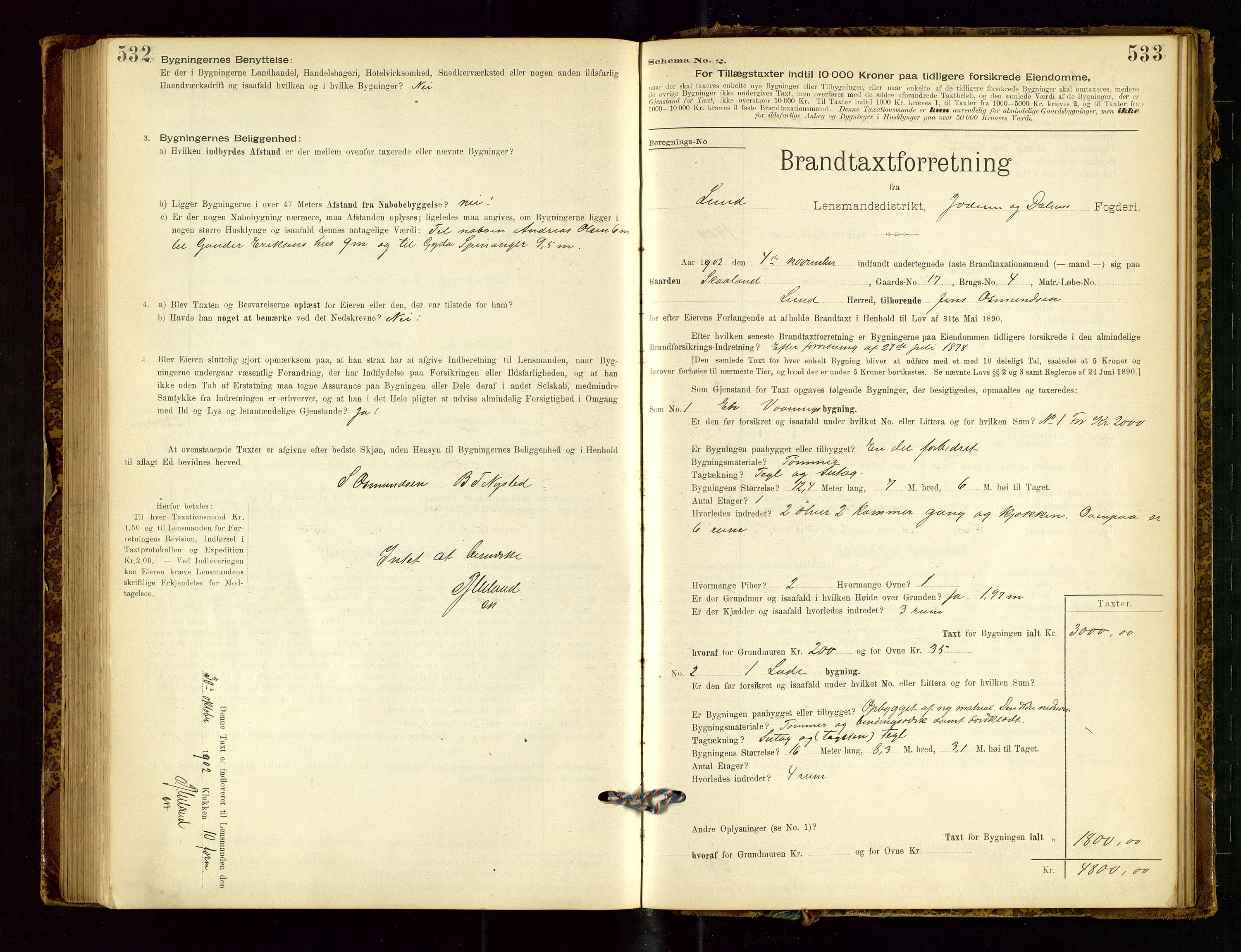 Lund lensmannskontor, SAST/A-100303/Gob/L0001: "Brandtakstprotokol", 1894-1907, p. 532-533