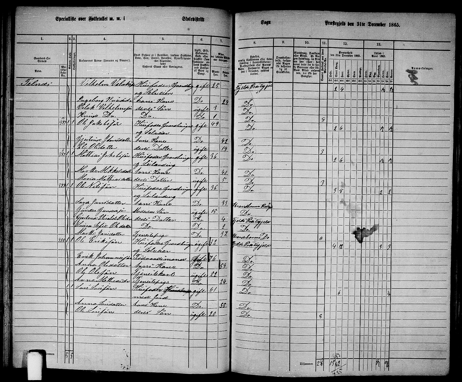 RA, 1865 census for Fjell, 1865, p. 71