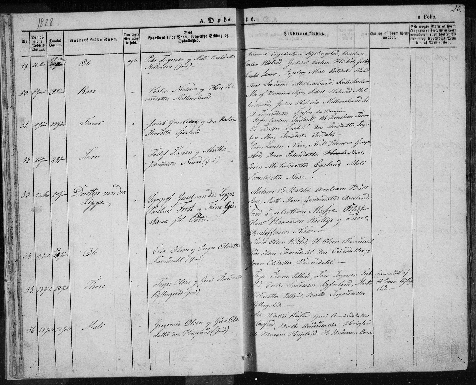 Lye sokneprestkontor, AV/SAST-A-101794/001/30BA/L0004: Parish register (official) no. A 4, 1826-1841, p. 20