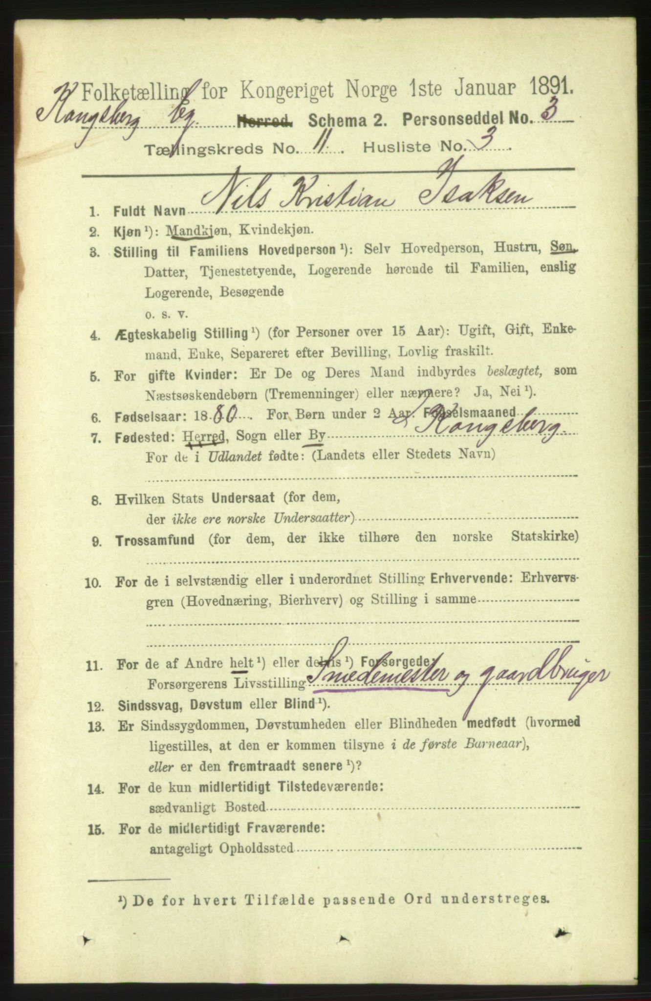 RA, 1891 census for 0604 Kongsberg, 1891, p. 6839