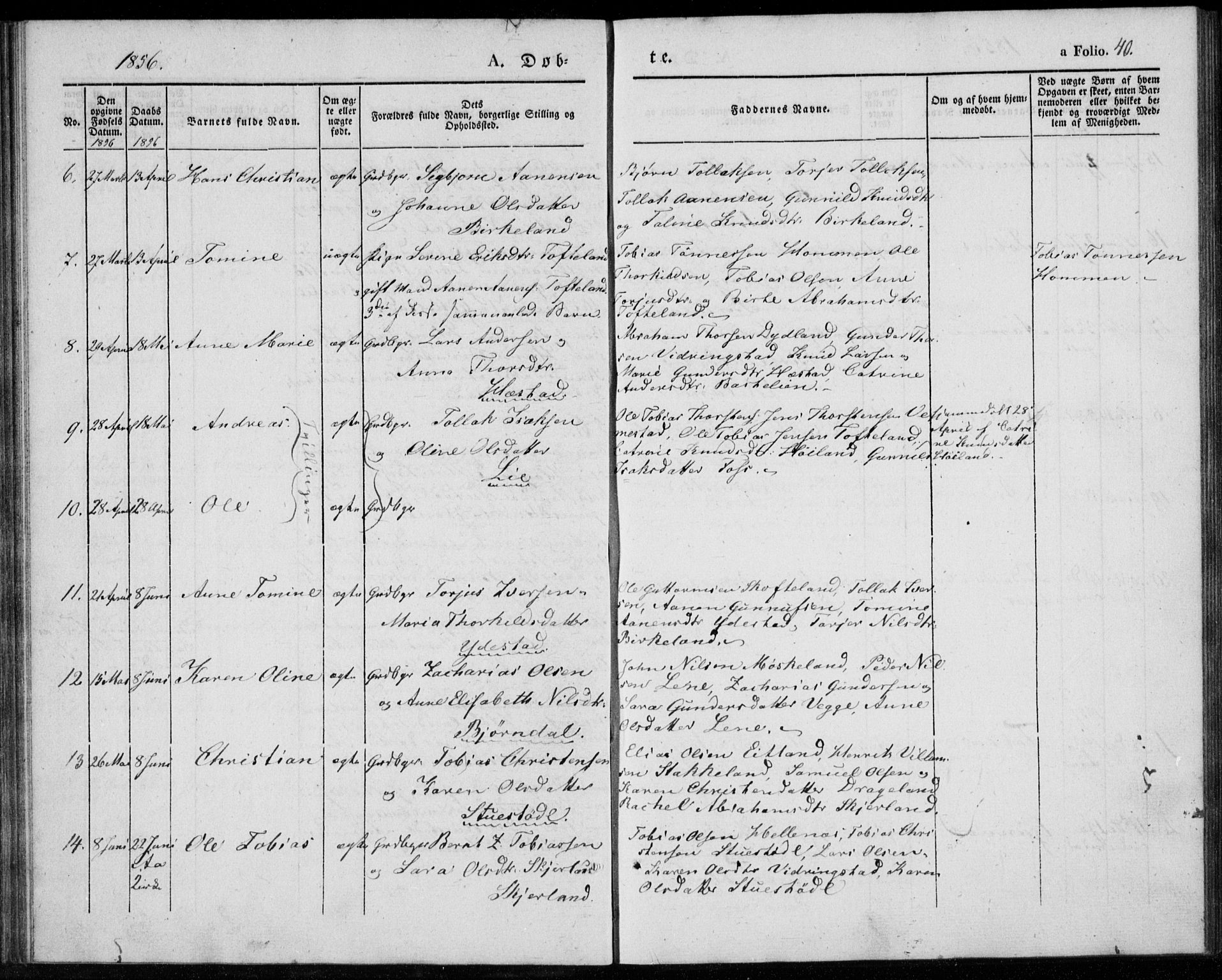 Lyngdal sokneprestkontor, AV/SAK-1111-0029/F/Fa/Fab/L0001: Parish register (official) no. A 1, 1838-1860, p. 40