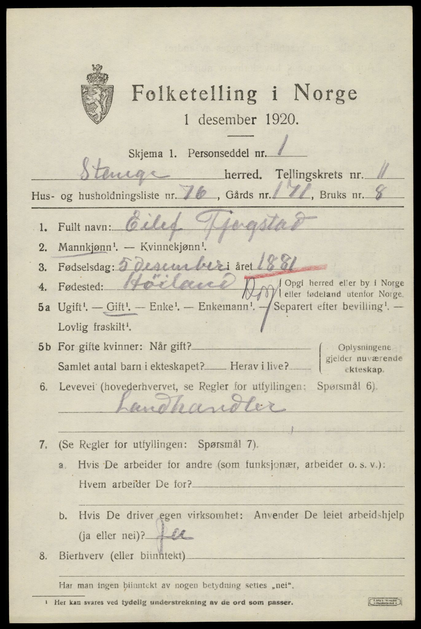 SAH, 1920 census for Stange, 1920, p. 17717