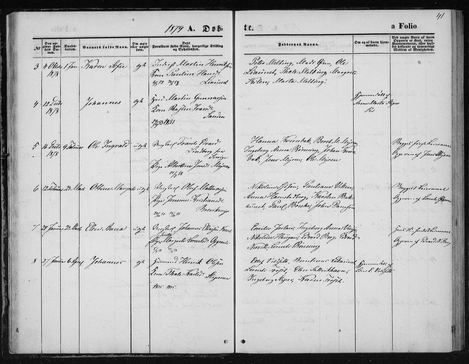 Ministerialprotokoller, klokkerbøker og fødselsregistre - Nord-Trøndelag, AV/SAT-A-1458/733/L0324: Parish register (official) no. 733A03, 1870-1883, p. 41