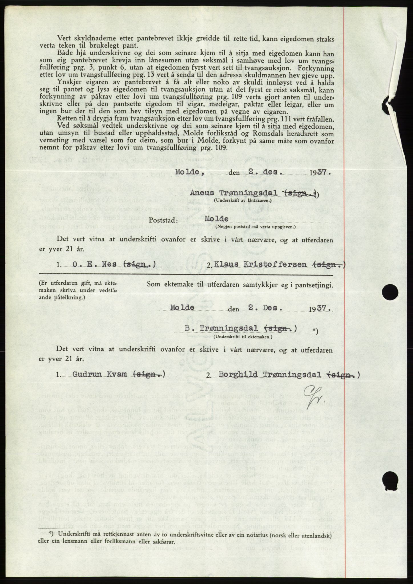 Søre Sunnmøre sorenskriveri, AV/SAT-A-4122/1/2/2C/L0064: Mortgage book no. 58, 1937-1938, Diary no: : 1871/1937