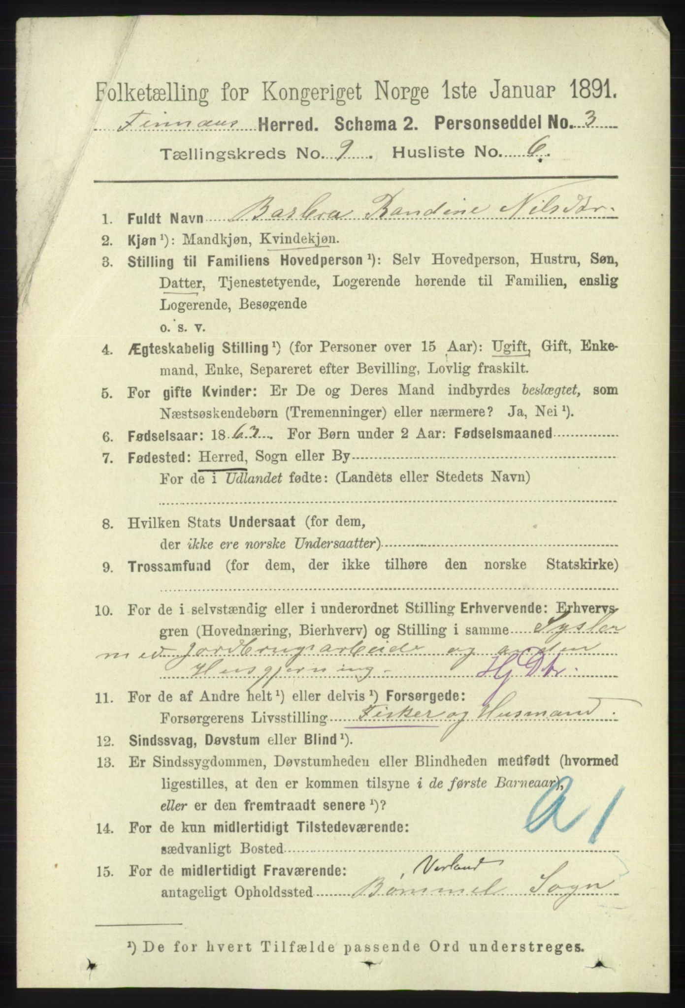 RA, 1891 census for 1218 Finnås, 1891, p. 3968