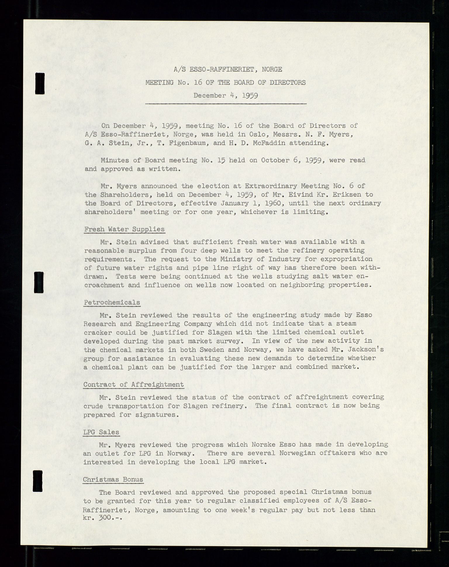 PA 1537 - A/S Essoraffineriet Norge, AV/SAST-A-101957/A/Aa/L0001/0002: Styremøter / Shareholder meetings, board meetings, by laws (vedtekter), 1957-1960, p. 139