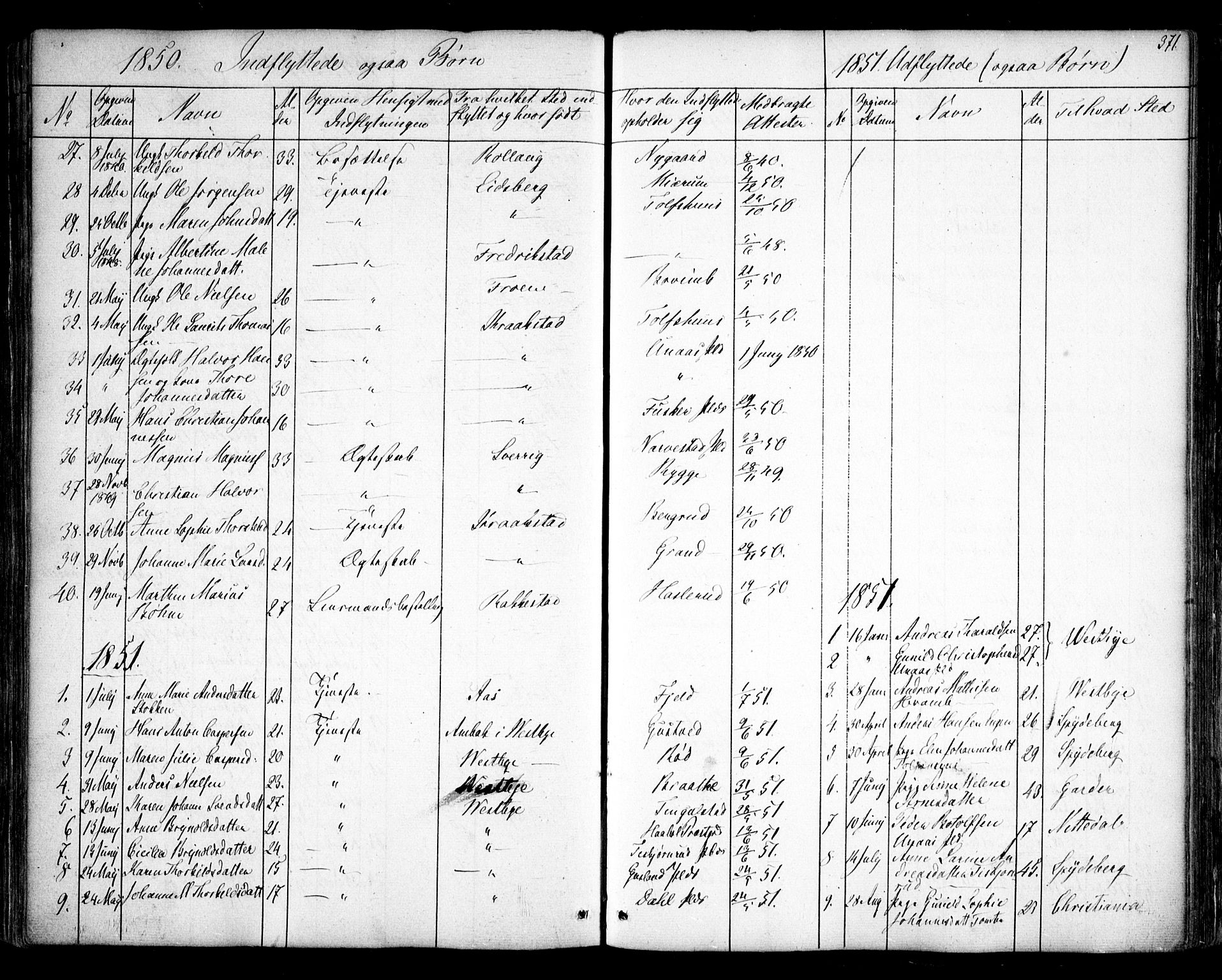 Hobøl prestekontor Kirkebøker, AV/SAO-A-2002/F/Fa/L0003: Parish register (official) no. I 3, 1842-1864, p. 371