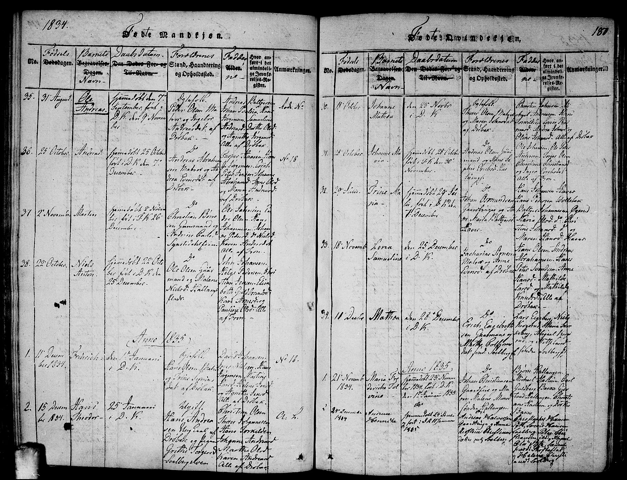 Drøbak prestekontor Kirkebøker, SAO/A-10142a/F/Fa/L0001: Parish register (official) no. I 1, 1816-1842, p. 180