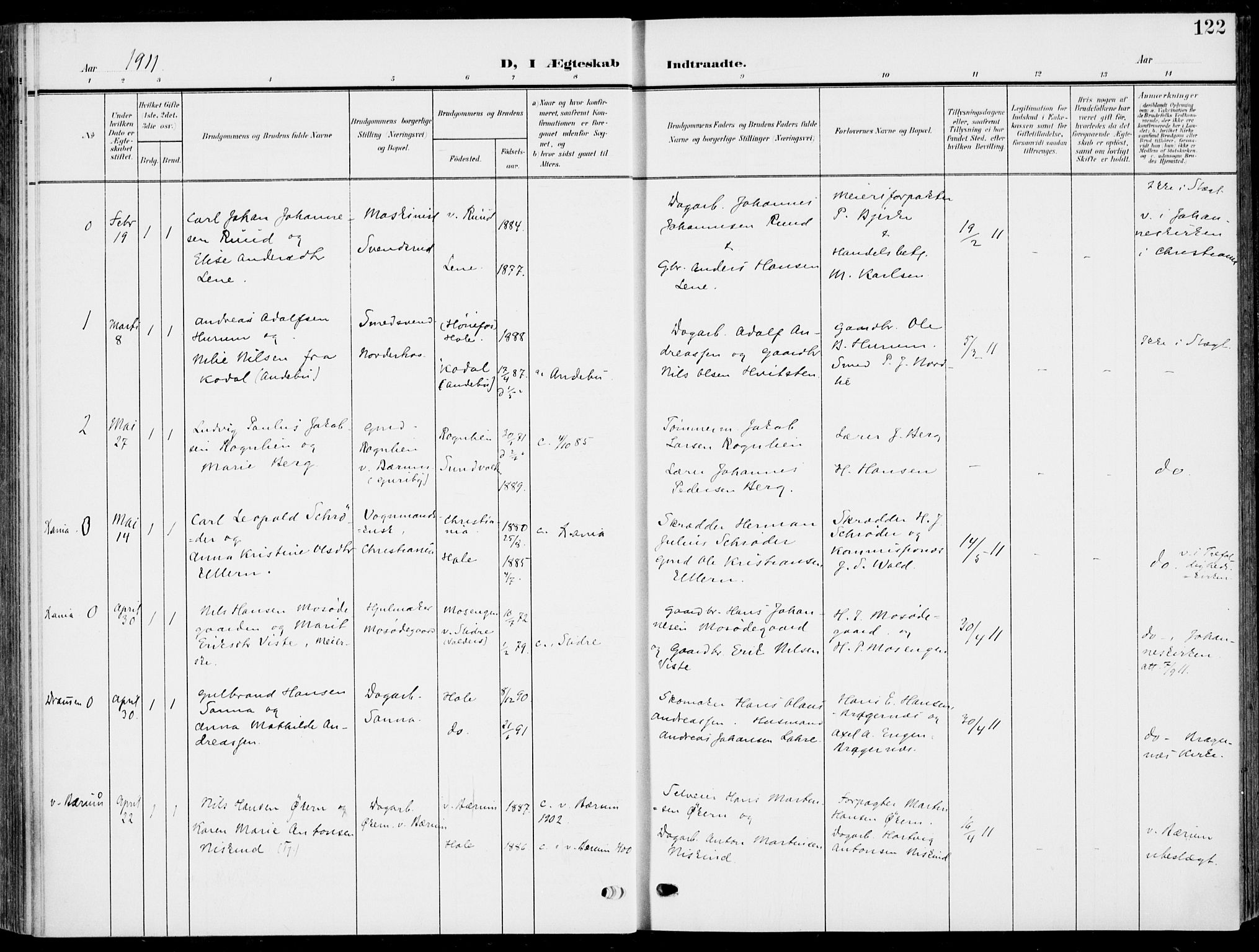 Hole kirkebøker, SAKO/A-228/F/Fa/L0010: Parish register (official) no. I 10, 1907-1917, p. 122