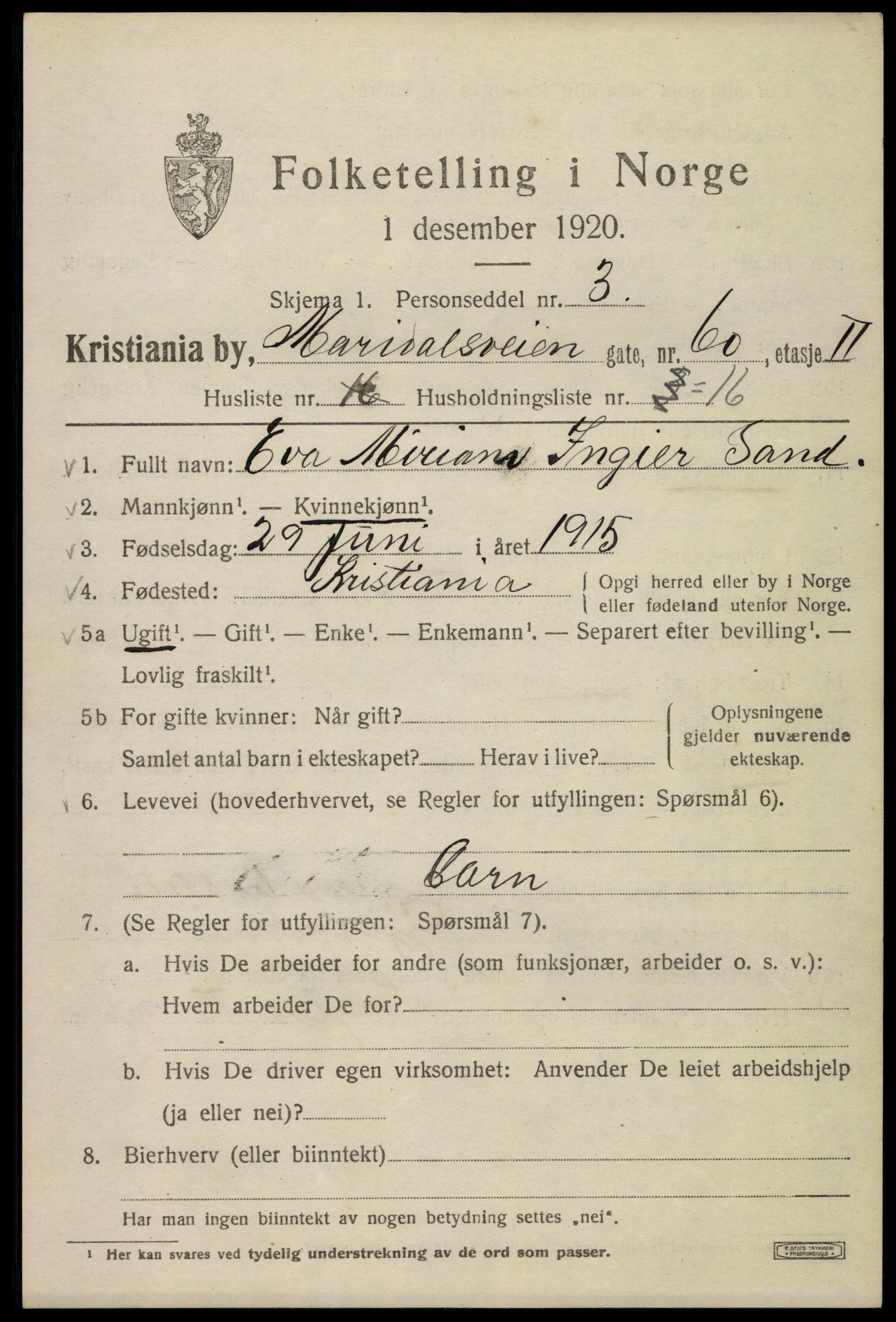 SAO, 1920 census for Kristiania, 1920, p. 380153