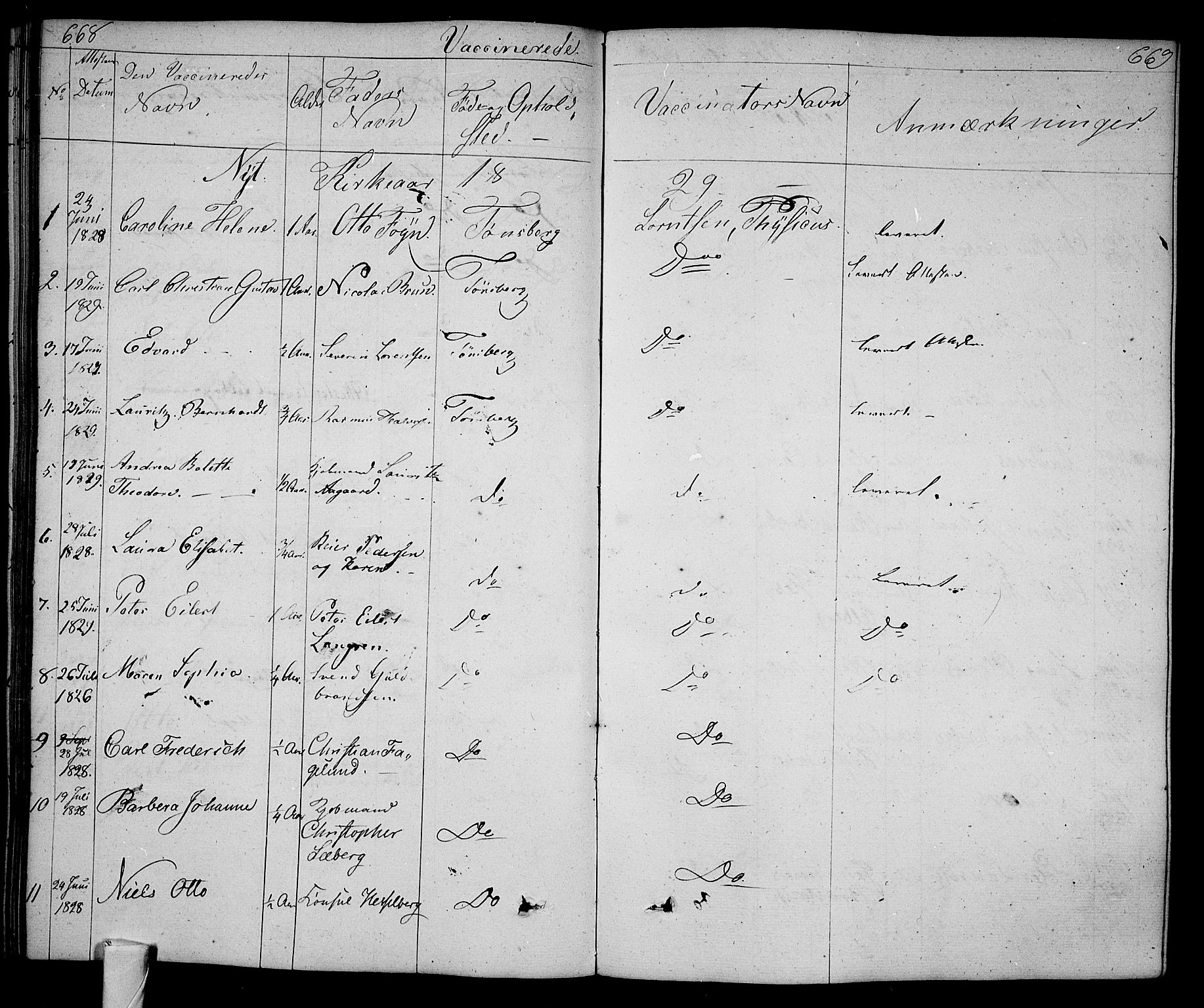 Tønsberg kirkebøker, SAKO/A-330/F/Fa/L0005: Parish register (official) no. I 5, 1827-1836, p. 668-669