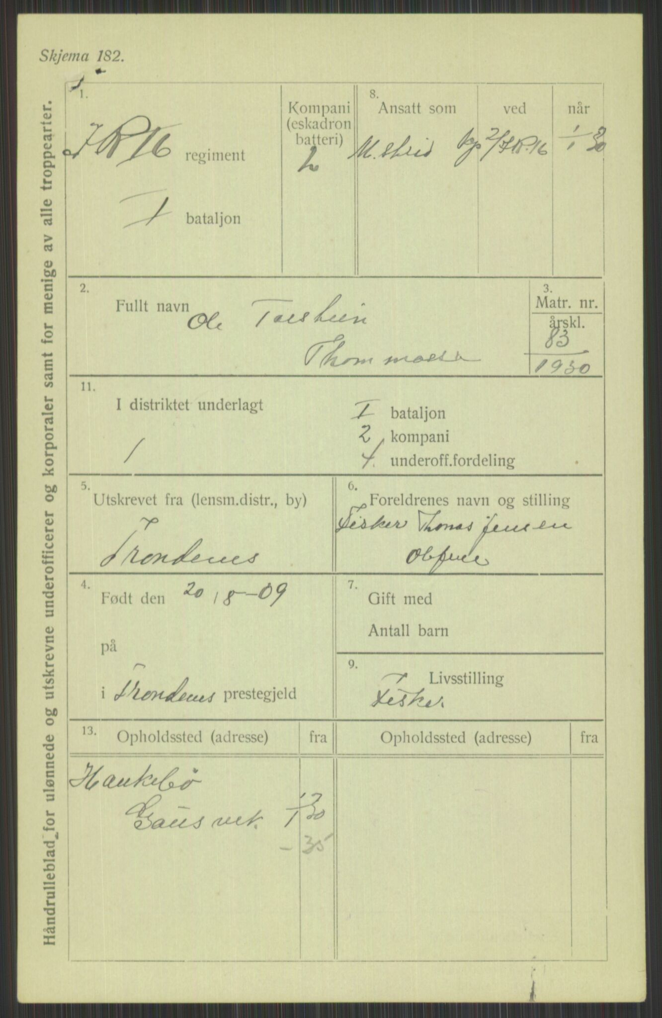 Forsvaret, Troms infanteriregiment nr. 16, AV/RA-RAFA-3146/P/Pa/L0014: Rulleblad for regimentets menige mannskaper, årsklasse 1930, 1930, p. 1057