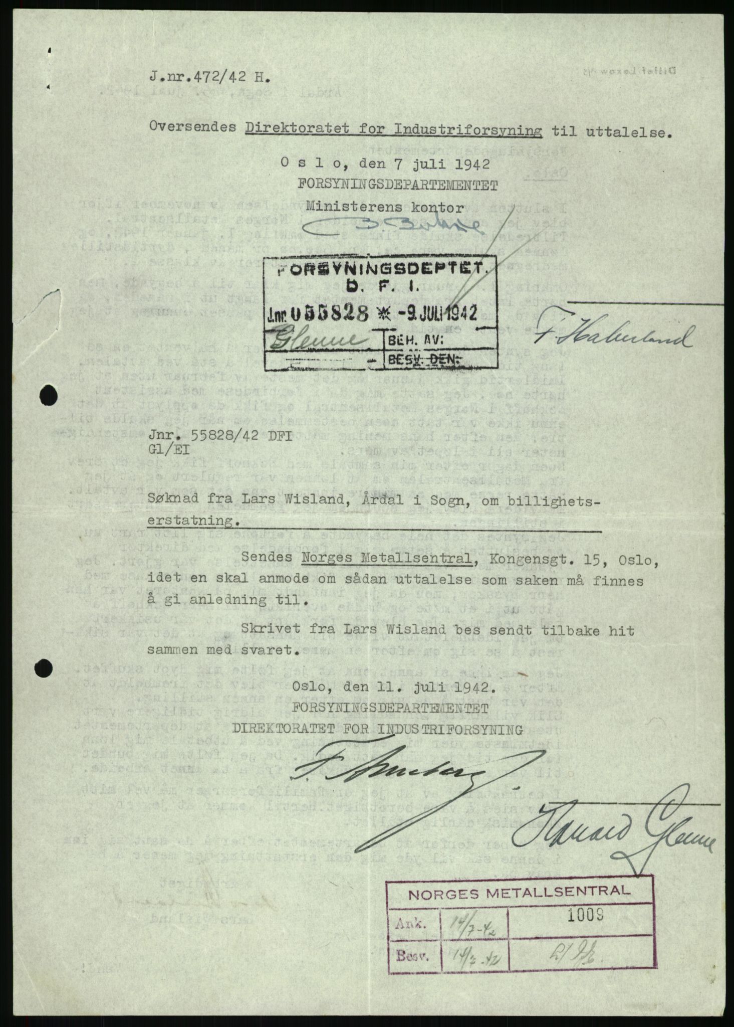 Direktoratet for industriforsyning, Sekretariatet, AV/RA-S-4153/D/Df/L0054: 9. Metallkontoret, 1940-1945, p. 1760