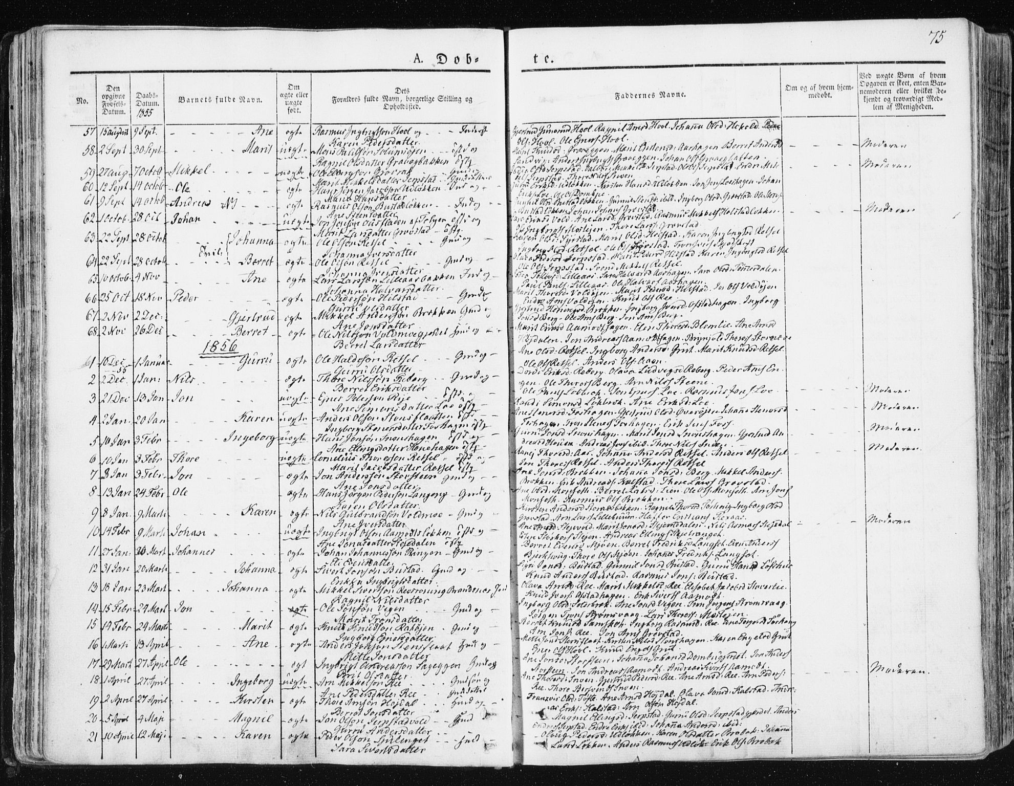 Ministerialprotokoller, klokkerbøker og fødselsregistre - Sør-Trøndelag, SAT/A-1456/672/L0855: Parish register (official) no. 672A07, 1829-1860, p. 75