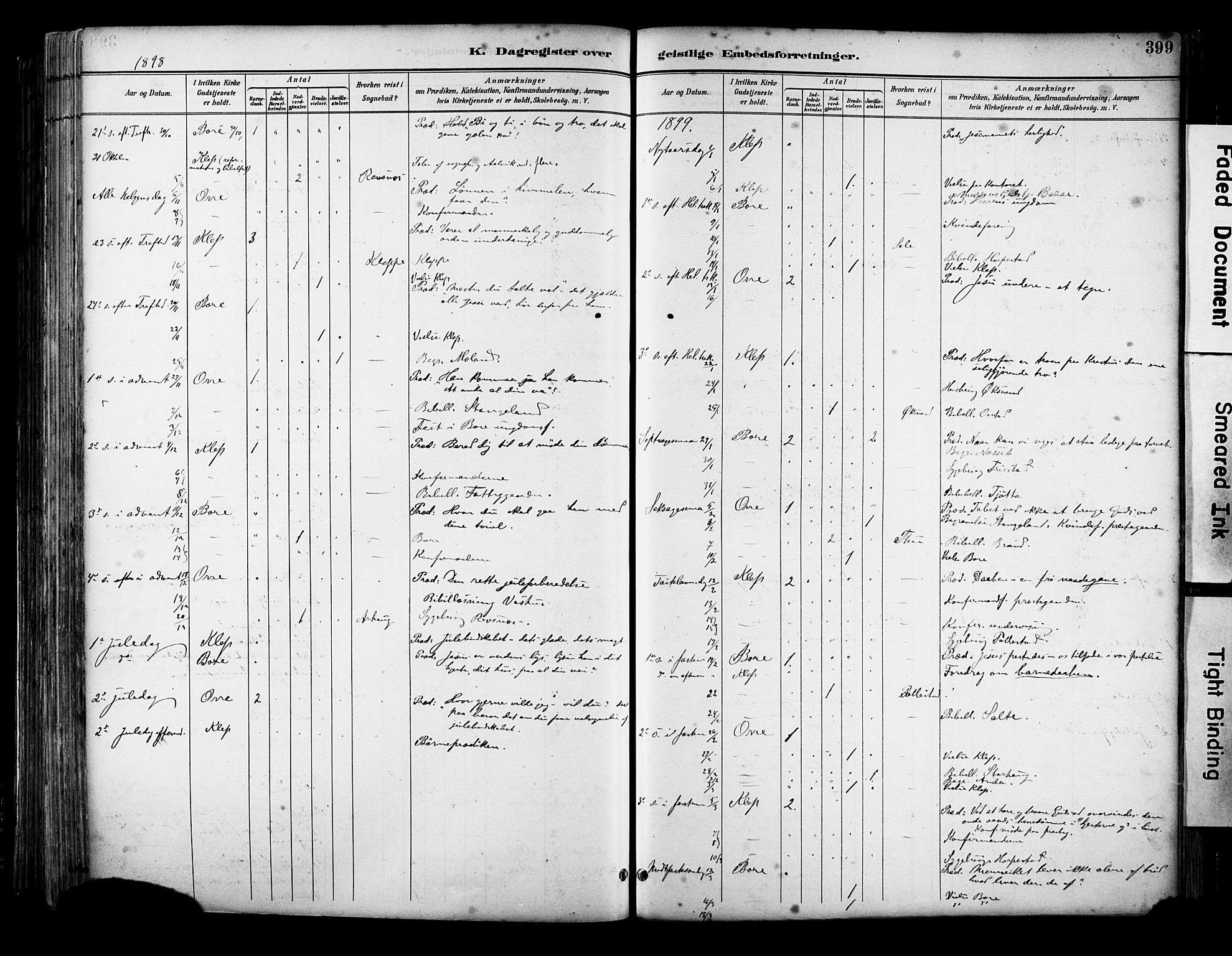 Klepp sokneprestkontor, AV/SAST-A-101803/001/3/30BA/L0009: Parish register (official) no. A 7, 1886-1915, p. 399