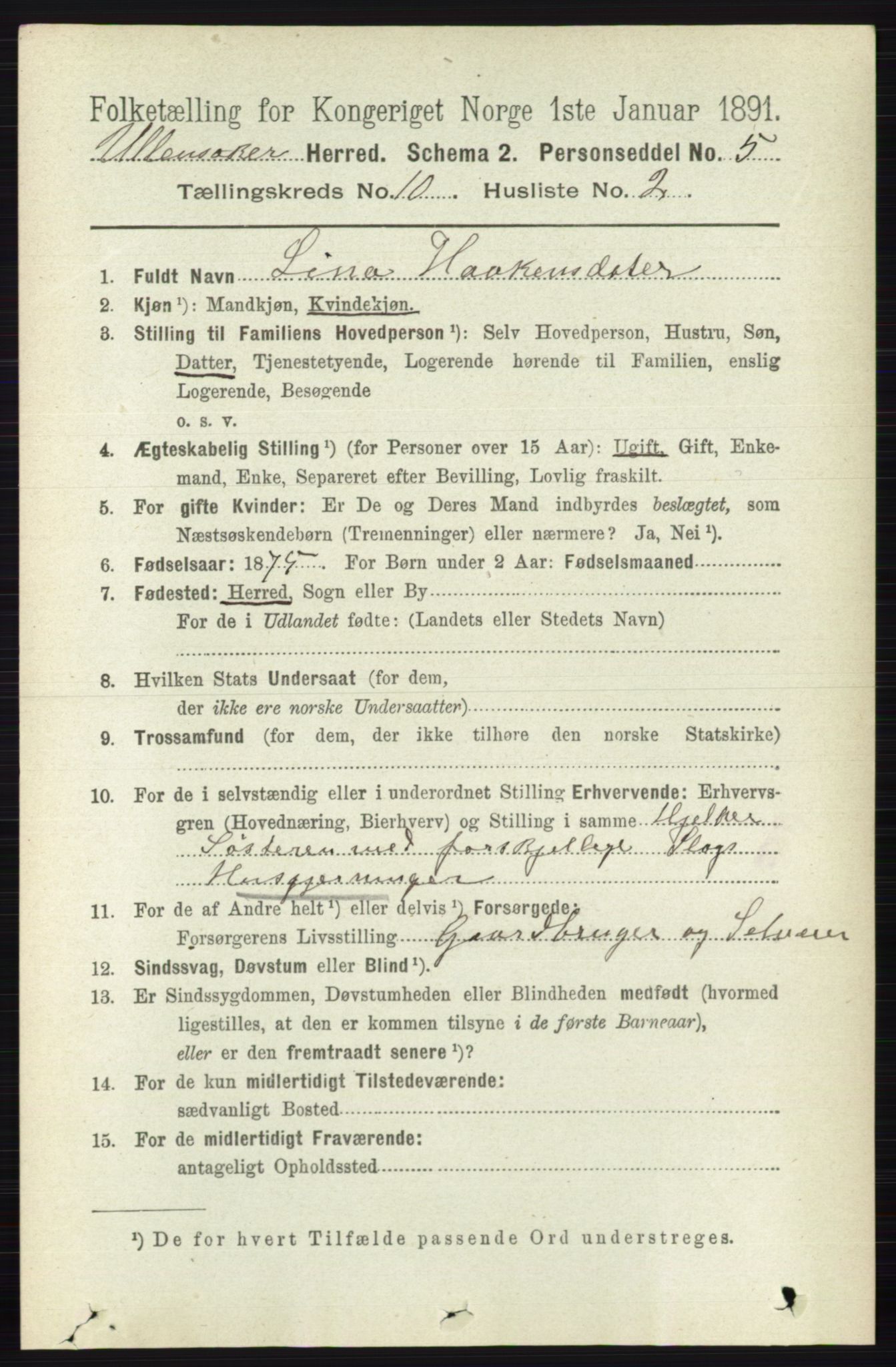 RA, 1891 census for 0235 Ullensaker, 1891, p. 4519