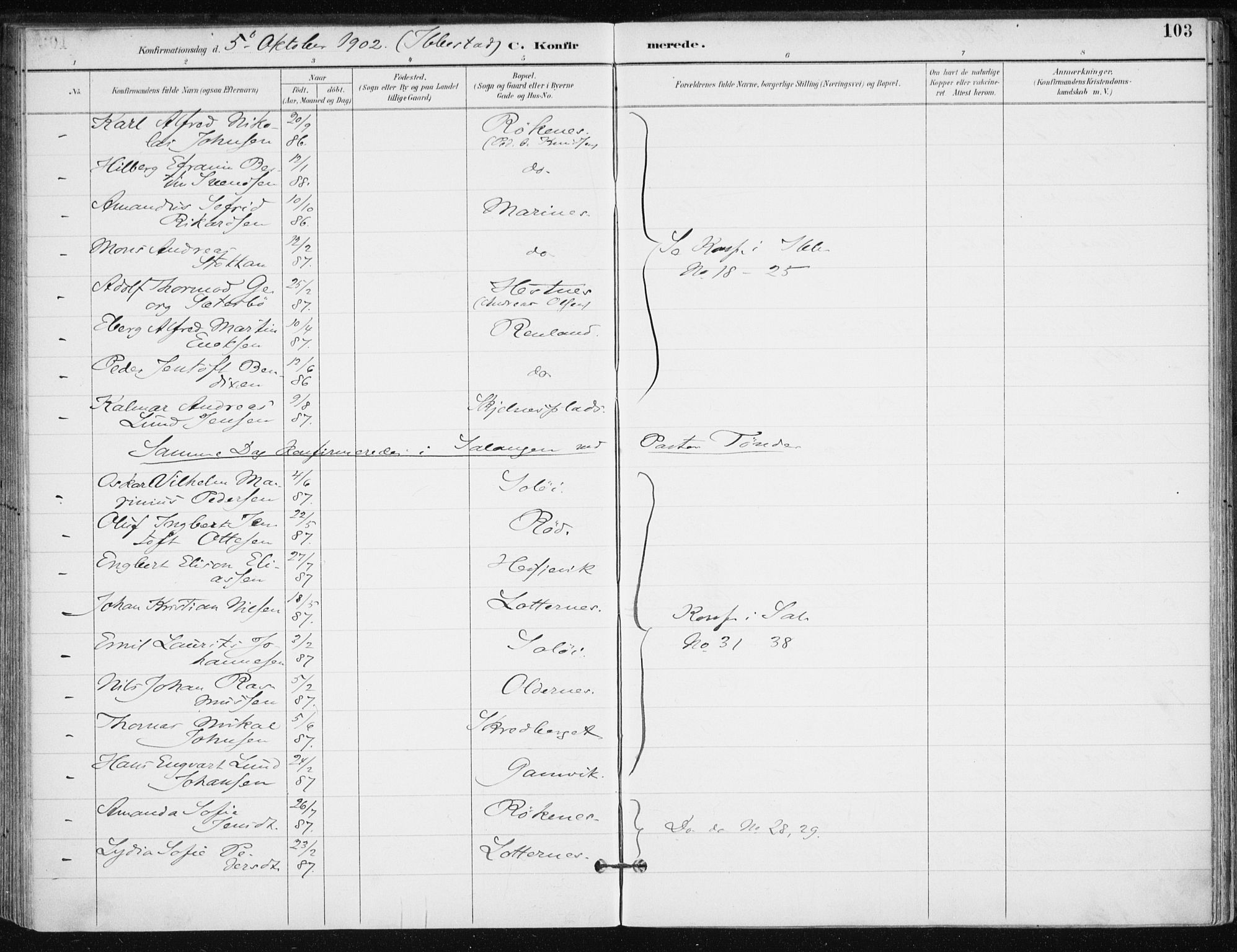 Salangen sokneprestembete, AV/SATØ-S-1324/H/Ha/L0001kirke: Parish register (official) no. 1, 1893-1911, p. 103