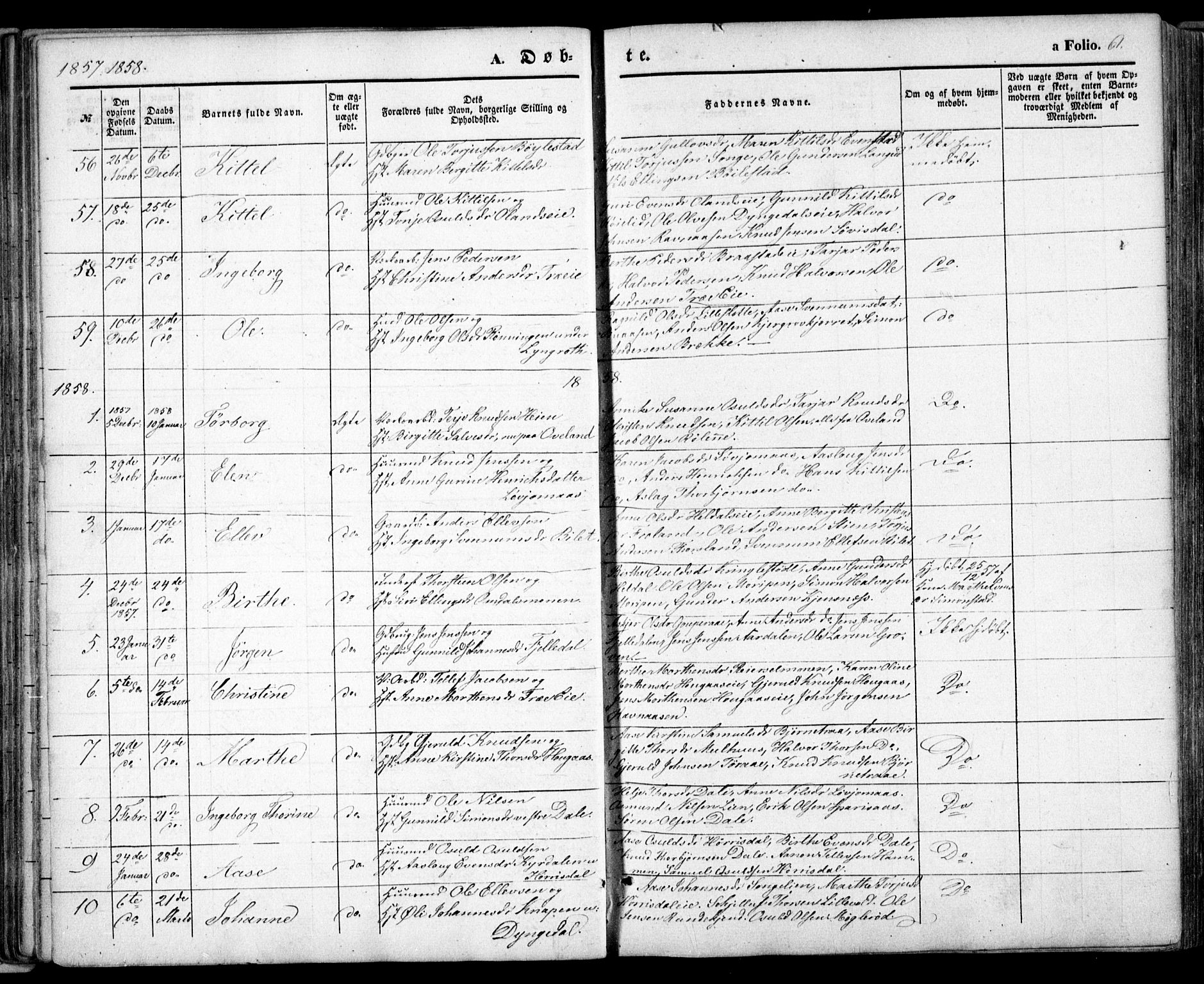 Froland sokneprestkontor, AV/SAK-1111-0013/F/Fa/L0002: Parish register (official) no. A 2, 1845-1863, p. 61