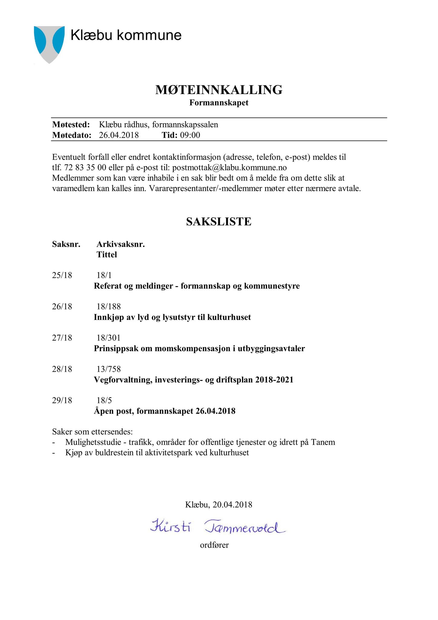 Klæbu Kommune, TRKO/KK/02-FS/L011: Formannsskapet - Møtedokumenter, 2018, p. 674