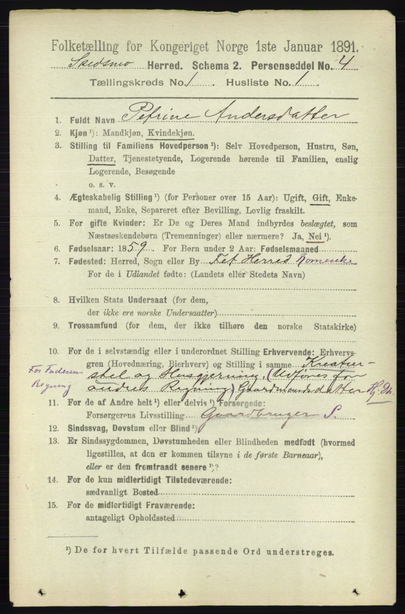 RA, 1891 census for 0231 Skedsmo, 1891, p. 98