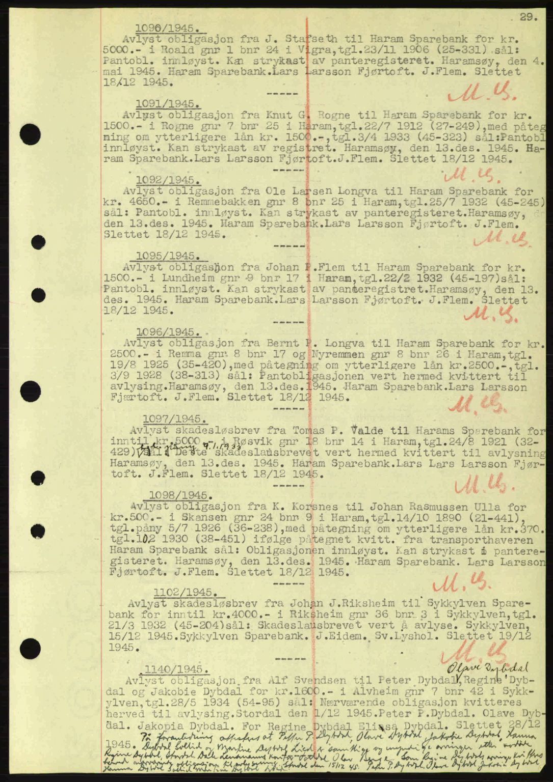 Nordre Sunnmøre sorenskriveri, SAT/A-0006/1/2/2C/2Ca: Mortgage book no. B6-14 a, 1942-1945, Diary no: : 1096/1945