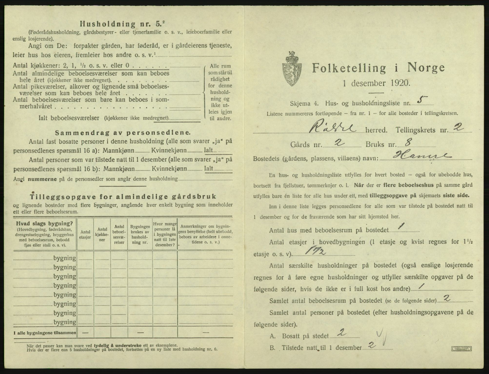 SAB, 1920 census for Røldal, 1920, p. 104