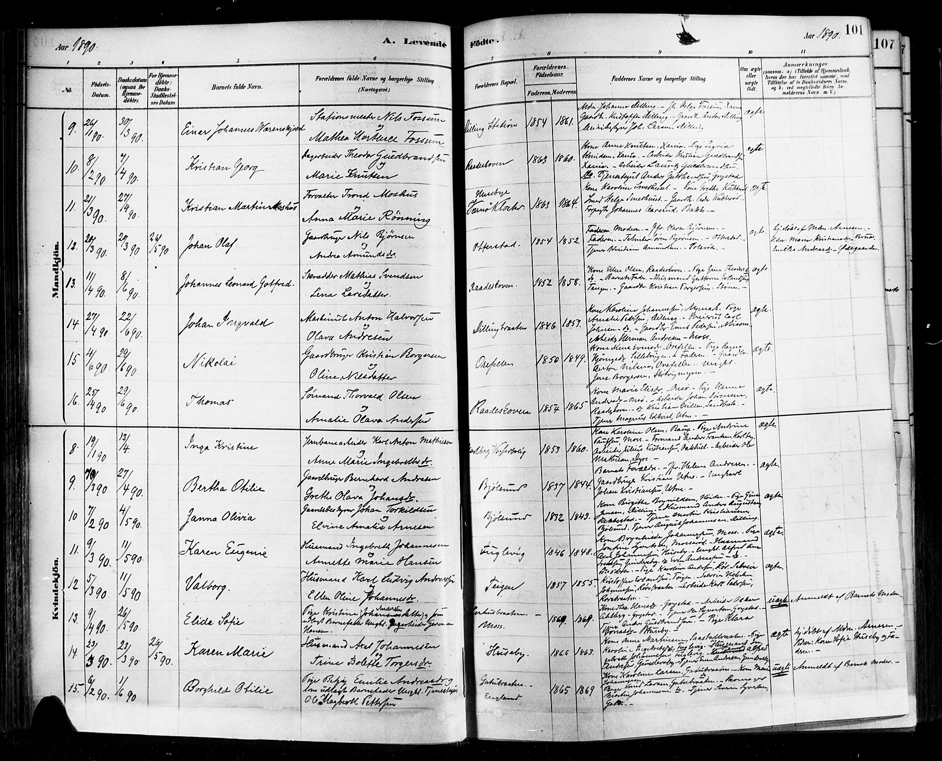 Rygge prestekontor Kirkebøker, AV/SAO-A-10084b/F/Fa/L0007: Parish register (official) no. 7, 1878-1904, p. 101
