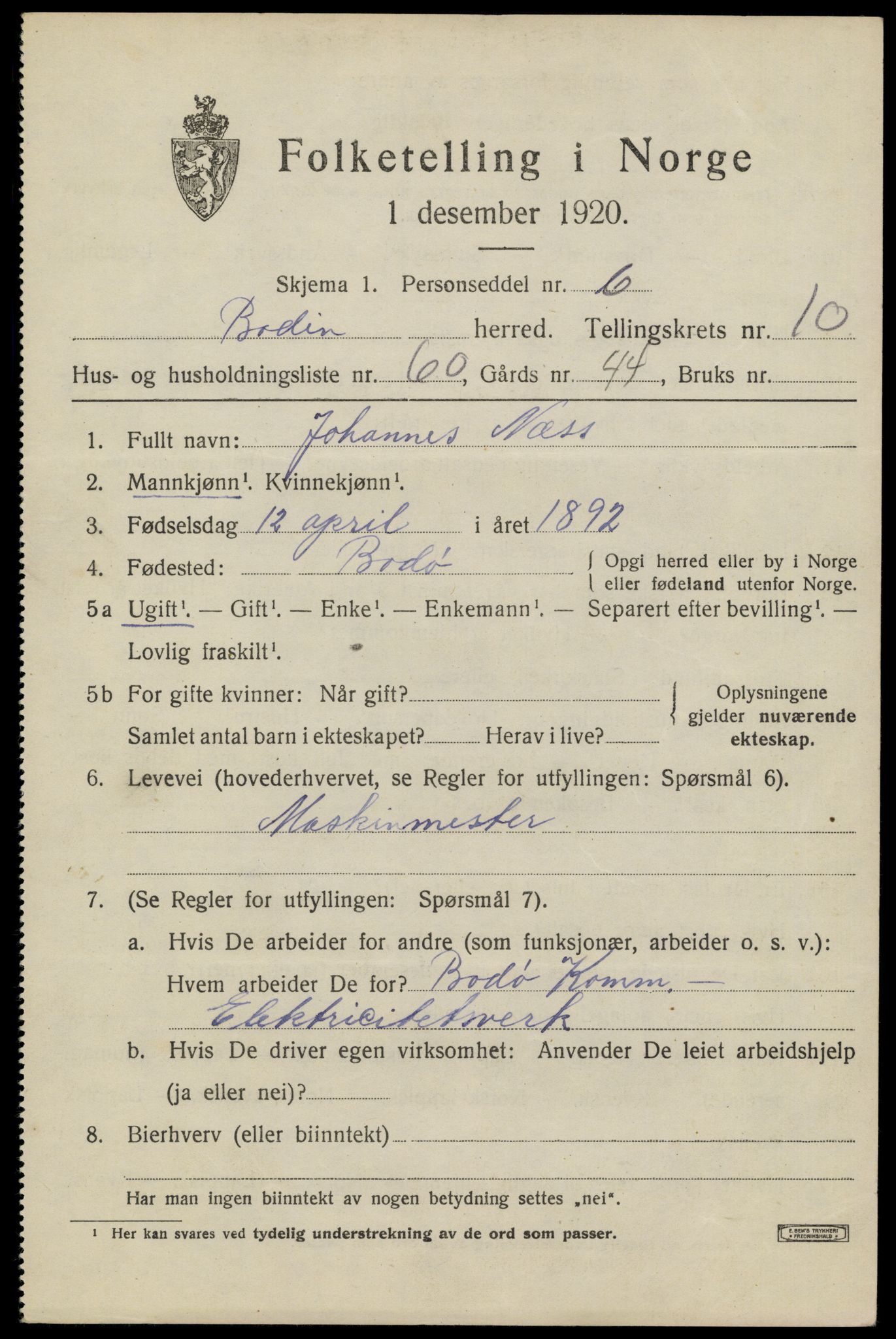 SAT, 1920 census for Bodin, 1920, p. 8342