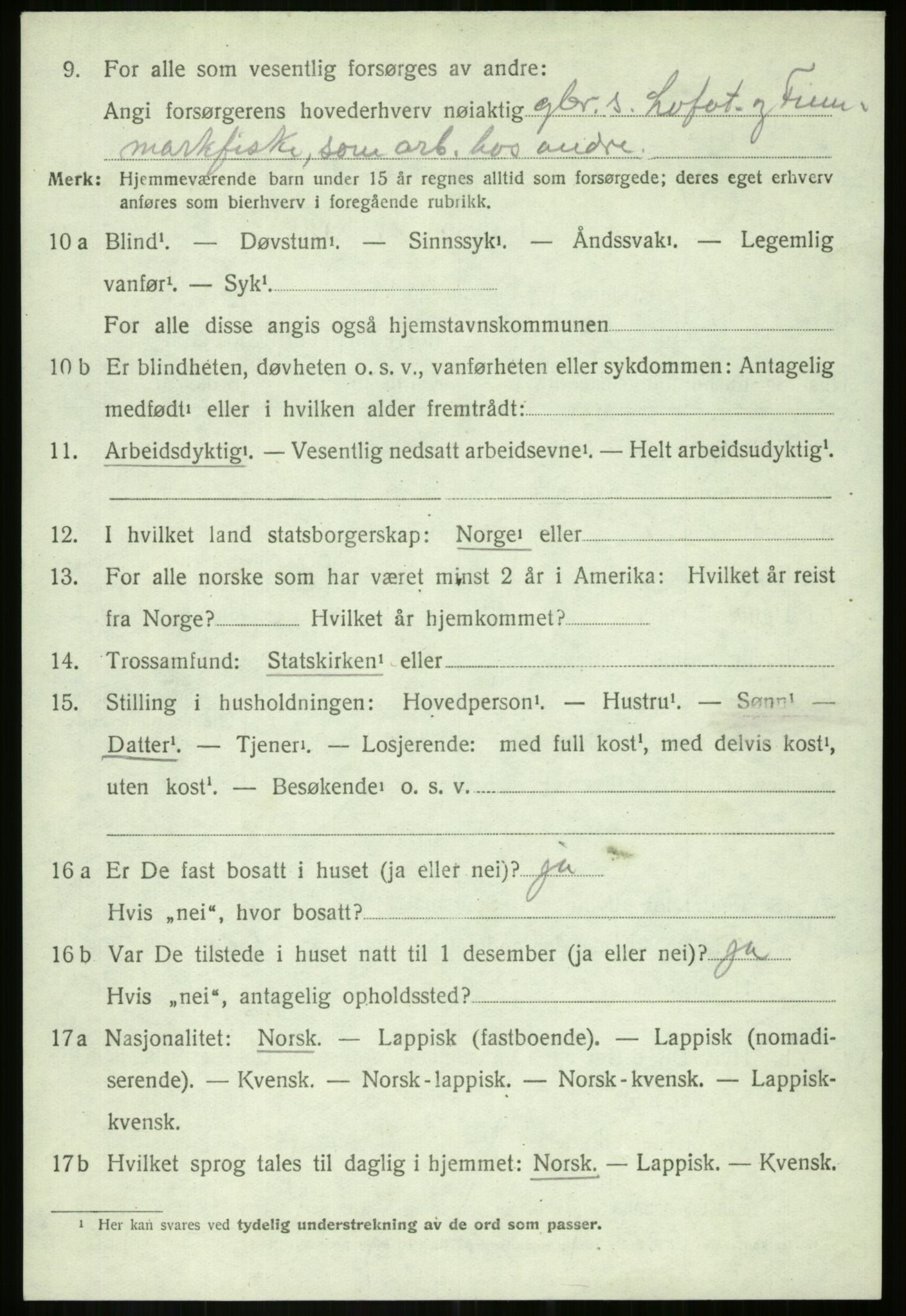 SATØ, 1920 census for Salangen, 1920, p. 1327