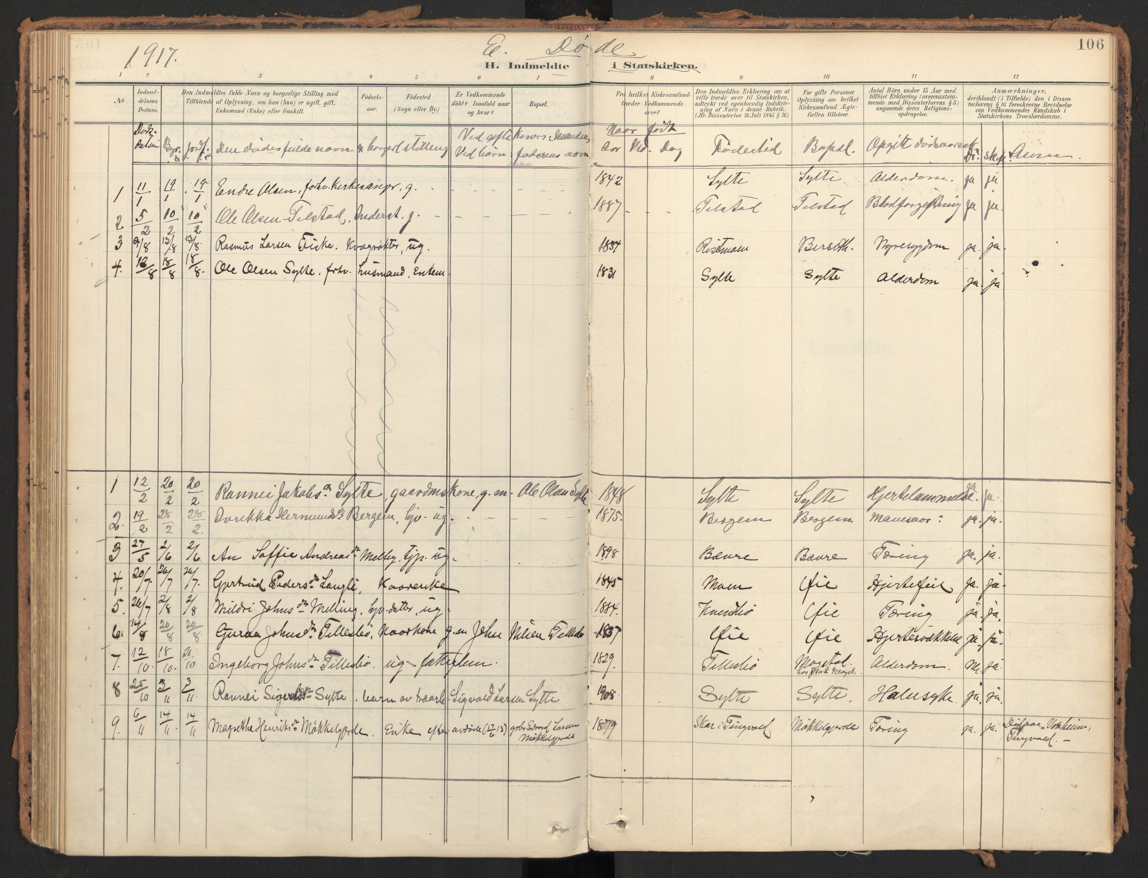 Ministerialprotokoller, klokkerbøker og fødselsregistre - Møre og Romsdal, AV/SAT-A-1454/595/L1048: Parish register (official) no. 595A10, 1900-1917, p. 106