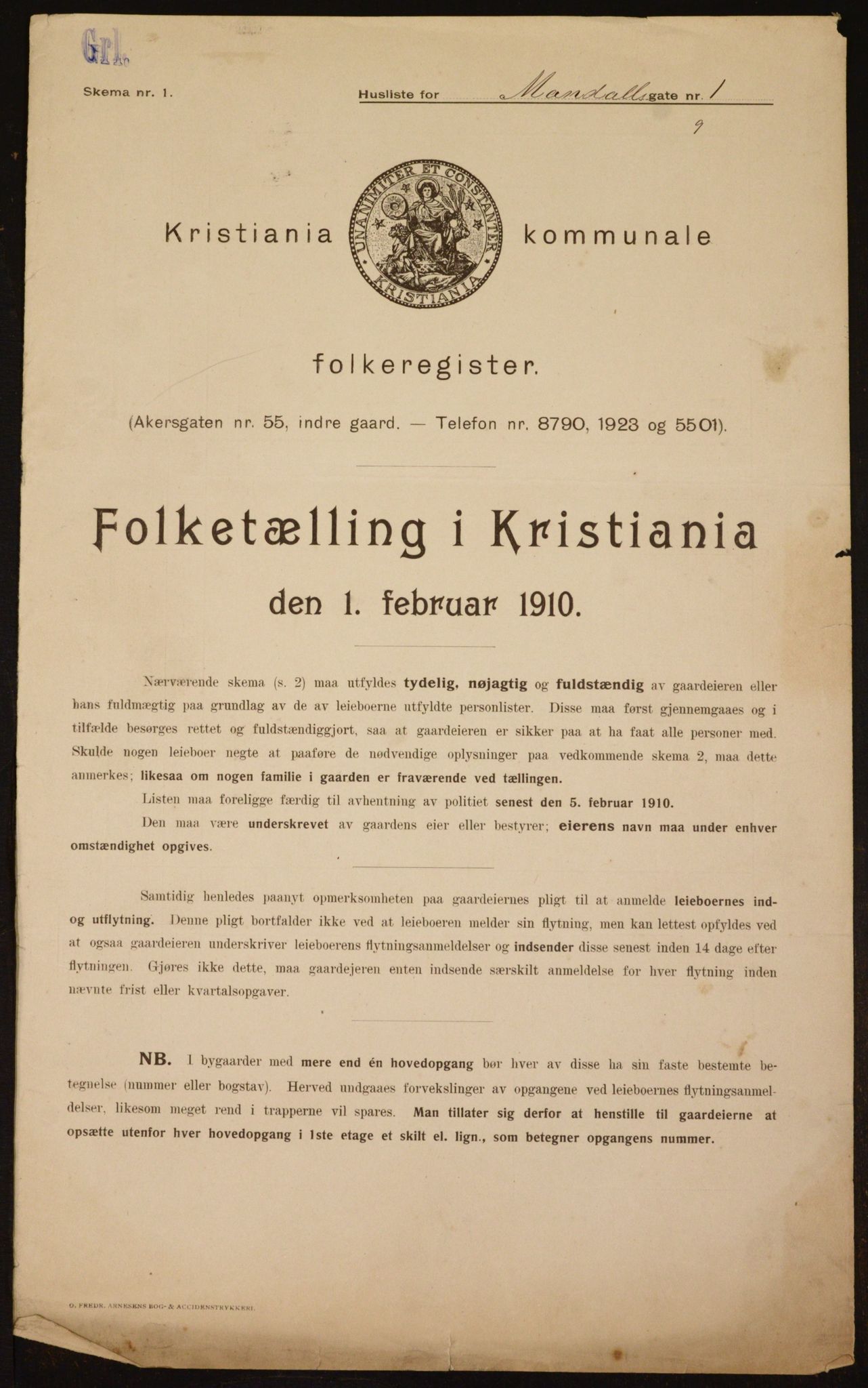 OBA, Municipal Census 1910 for Kristiania, 1910, p. 58074