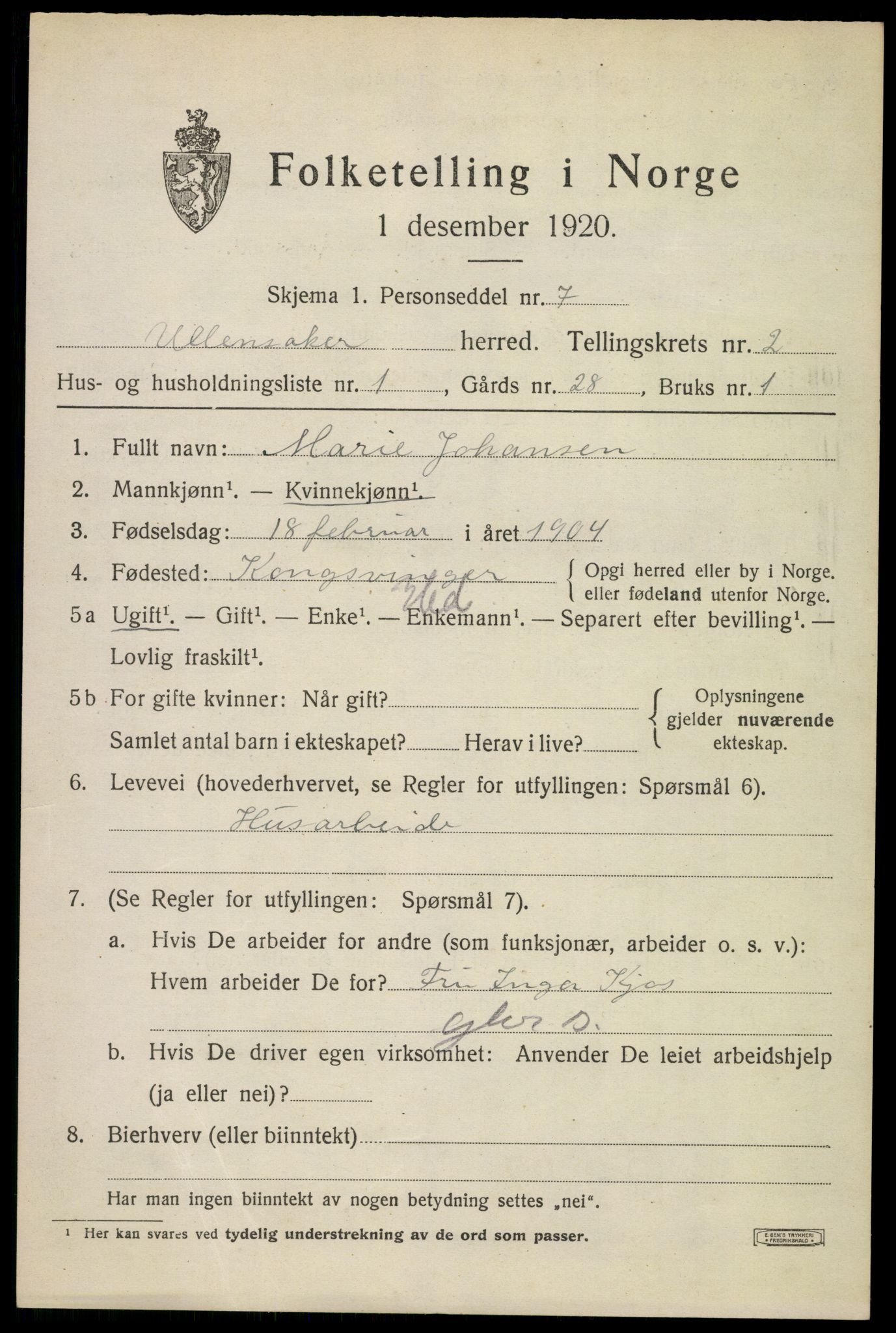 SAO, 1920 census for Ullensaker, 1920, p. 4677