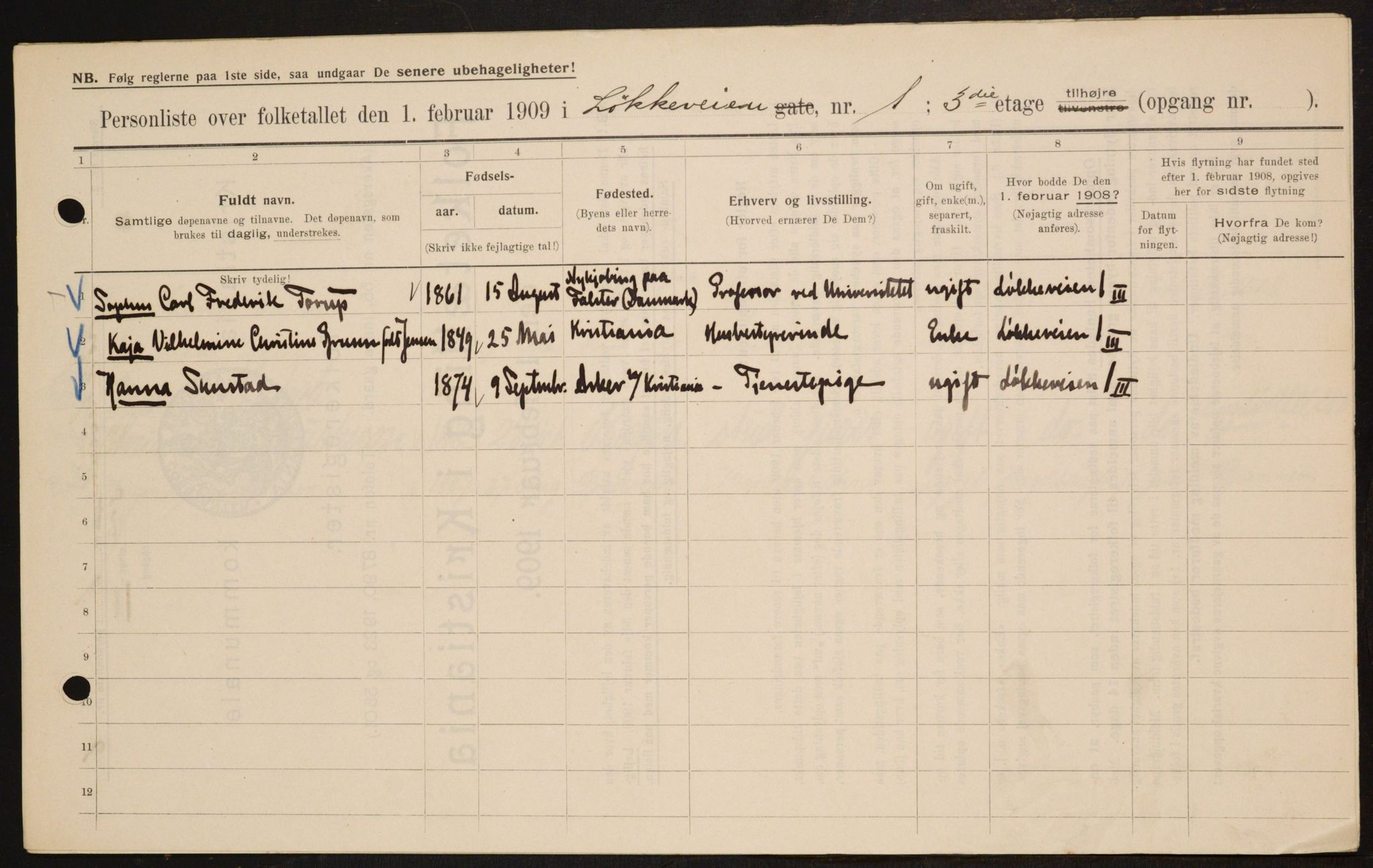 OBA, Municipal Census 1909 for Kristiania, 1909, p. 53306