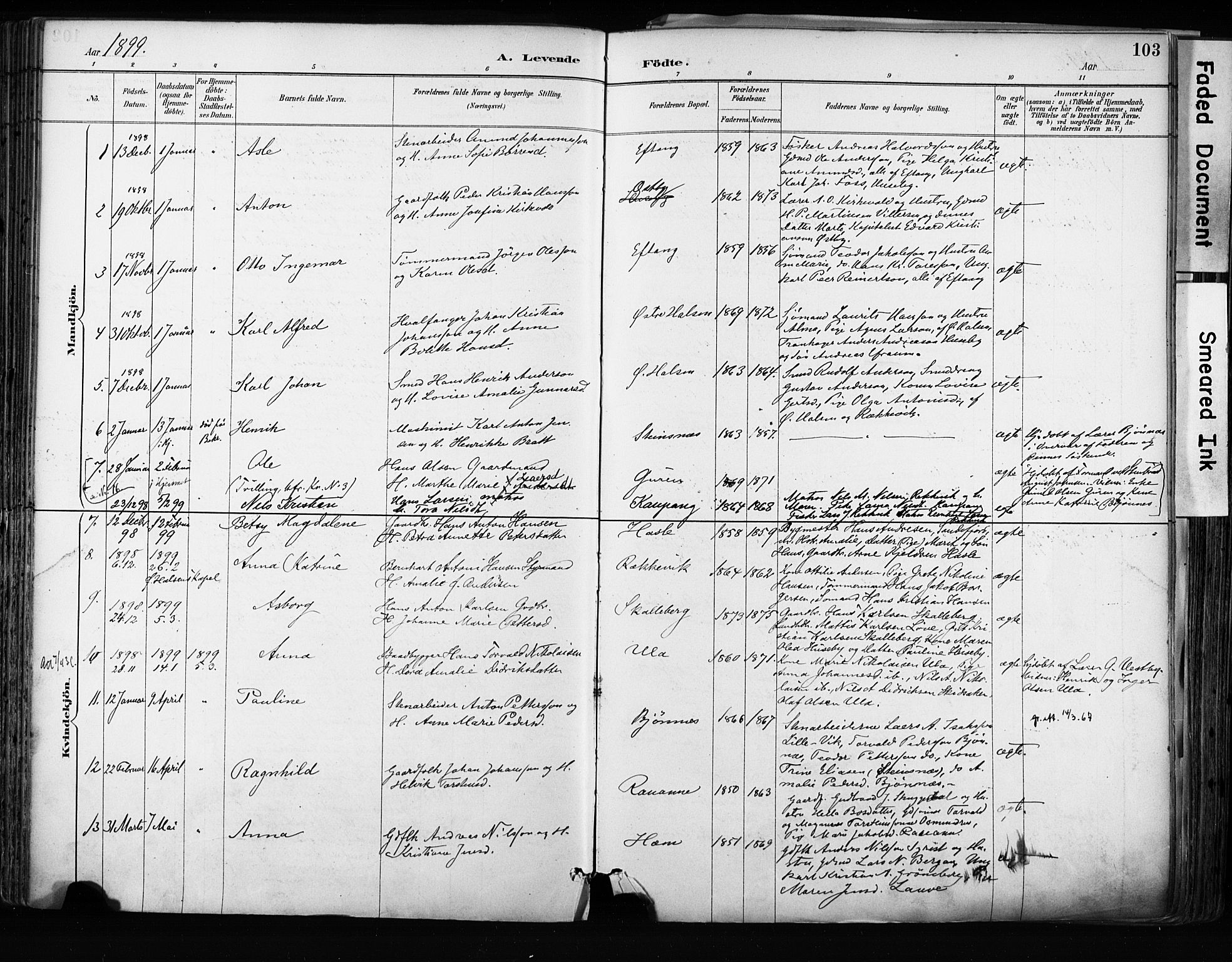 Tjølling kirkebøker, AV/SAKO-A-60/F/Fa/L0009: Parish register (official) no. 9, 1887-1905, p. 103