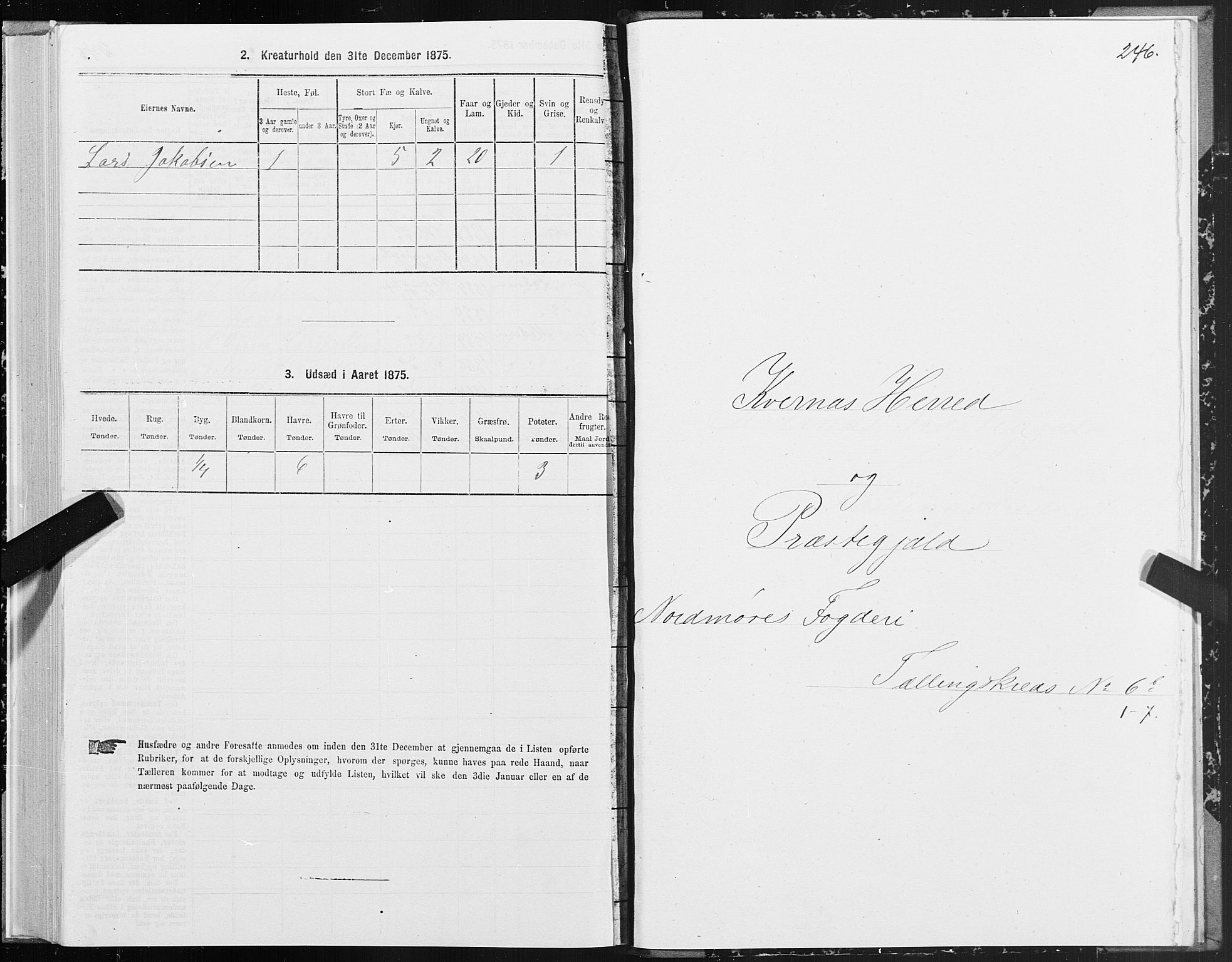 SAT, 1875 census for 1553P Kvernes, 1875, p. 3246