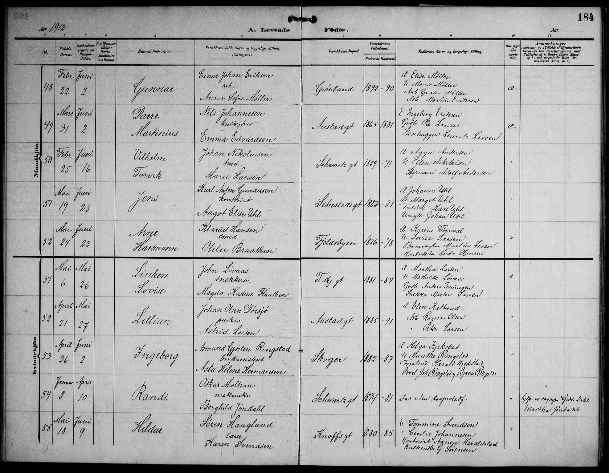 Strømsø kirkebøker, AV/SAKO-A-246/F/Fa/L0026: Parish register (official) no. I 26, 1905-1914, p. 184