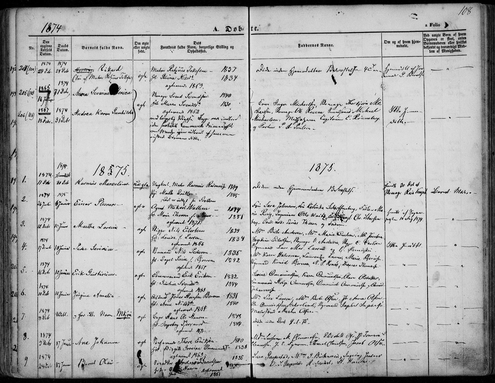 Domkirken sokneprestkontor, SAST/A-101812/001/30/30BA/L0022: Parish register (official) no. A 21, 1868-1877, p. 108