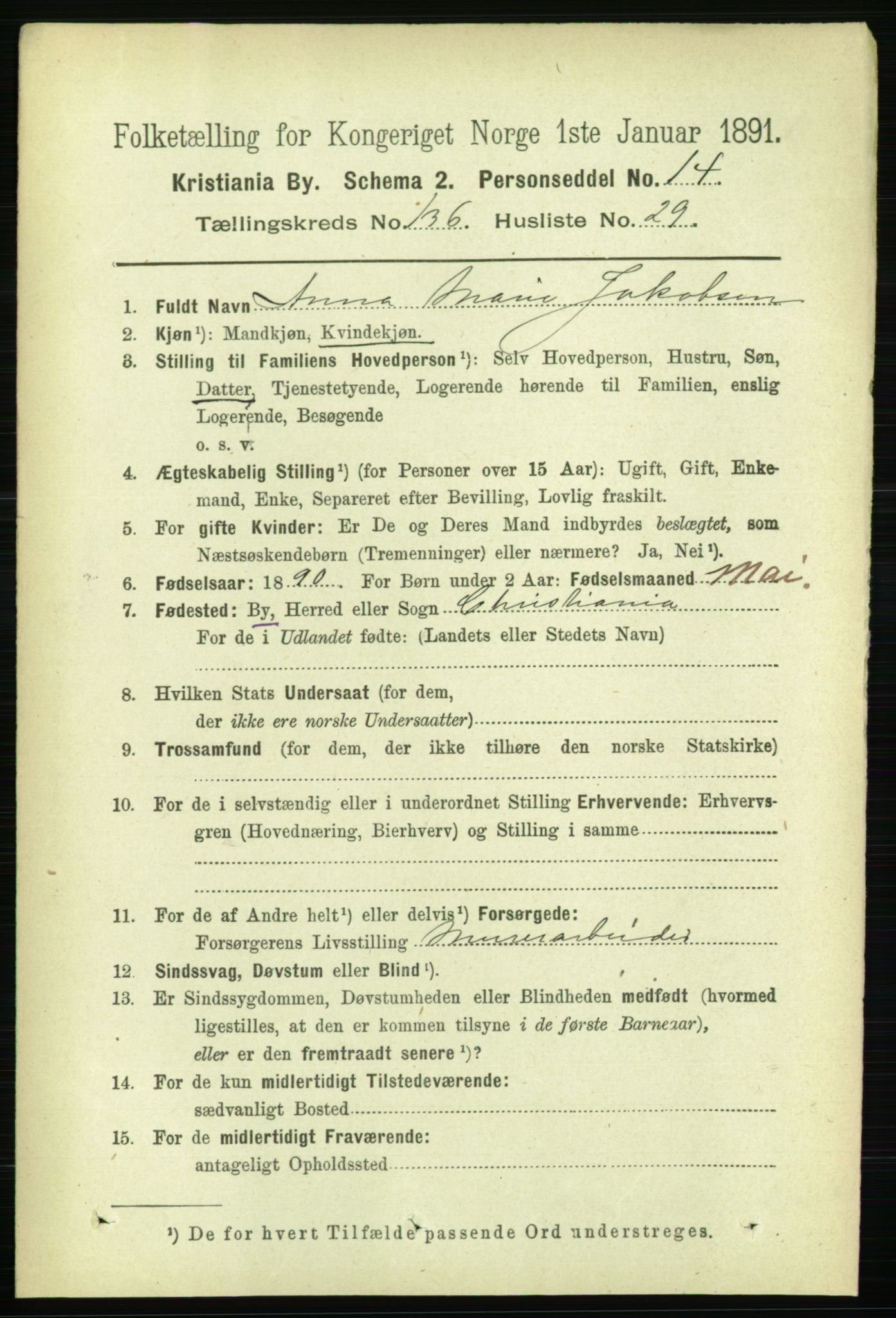 RA, 1891 census for 0301 Kristiania, 1891, p. 76062