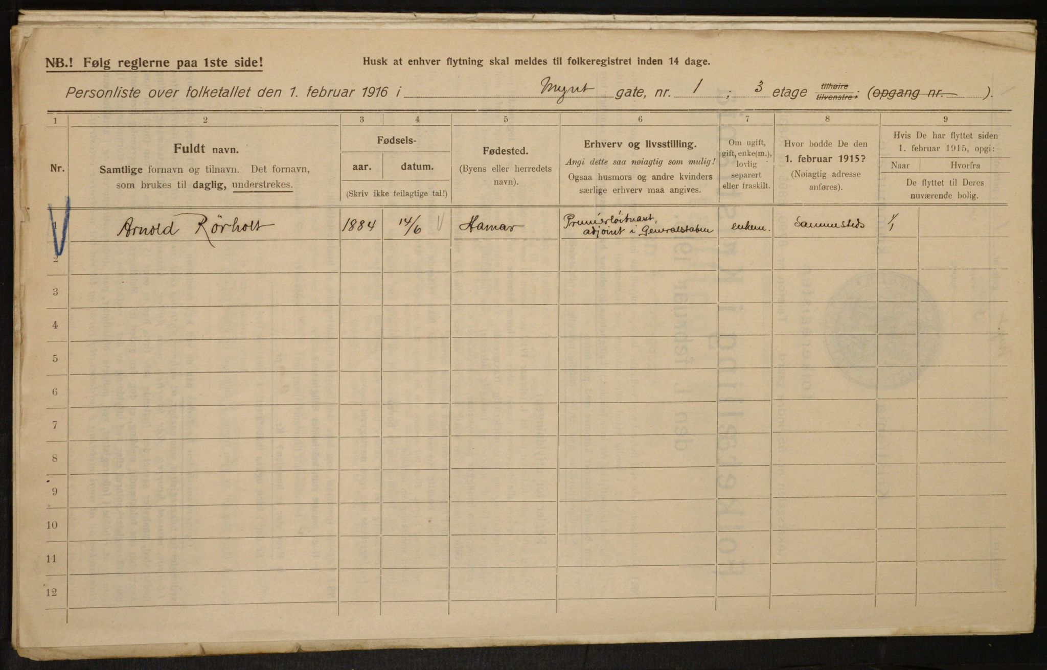 OBA, Municipal Census 1916 for Kristiania, 1916, p. 70021