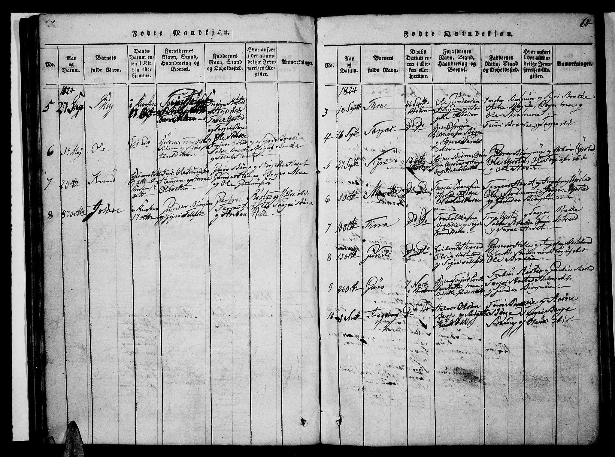 Valle sokneprestkontor, AV/SAK-1111-0044/F/Fb/Fbc/L0001: Parish register (copy) no. B 1 /2, 1816-1829, p. 64