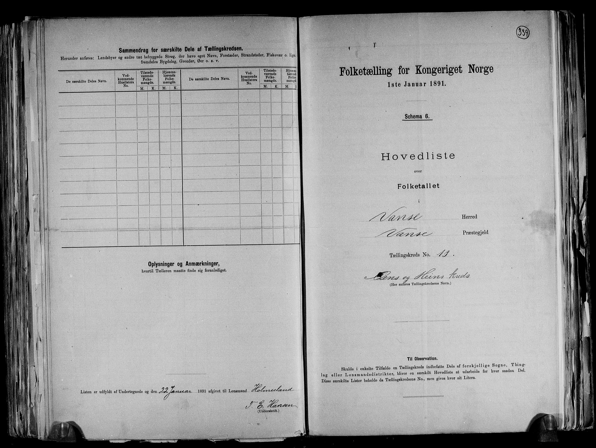 RA, 1891 census for 1041 Vanse, 1891, p. 46