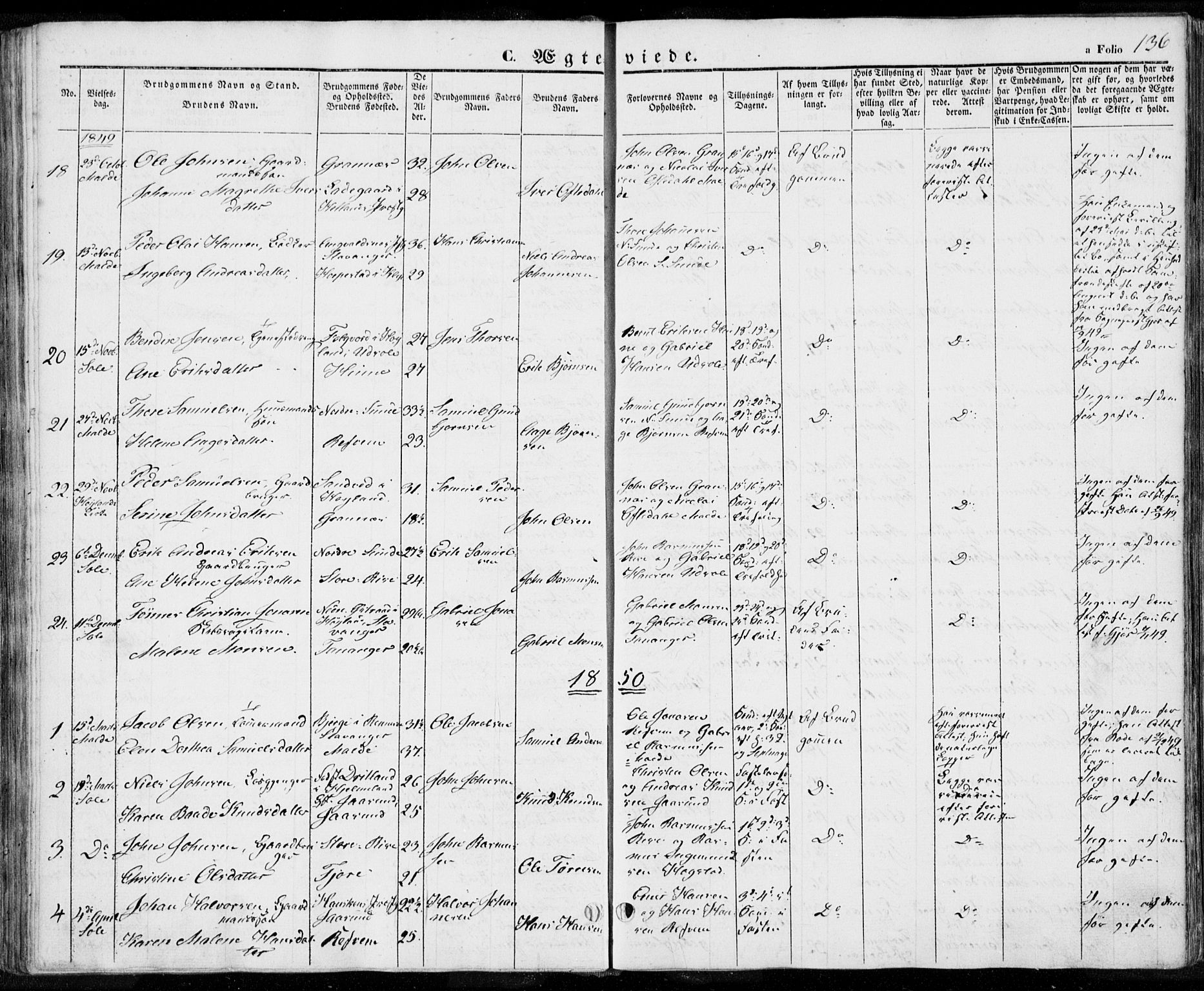 Håland sokneprestkontor, SAST/A-101802/001/30BA/L0006: Parish register (official) no. A 6, 1842-1853, p. 136