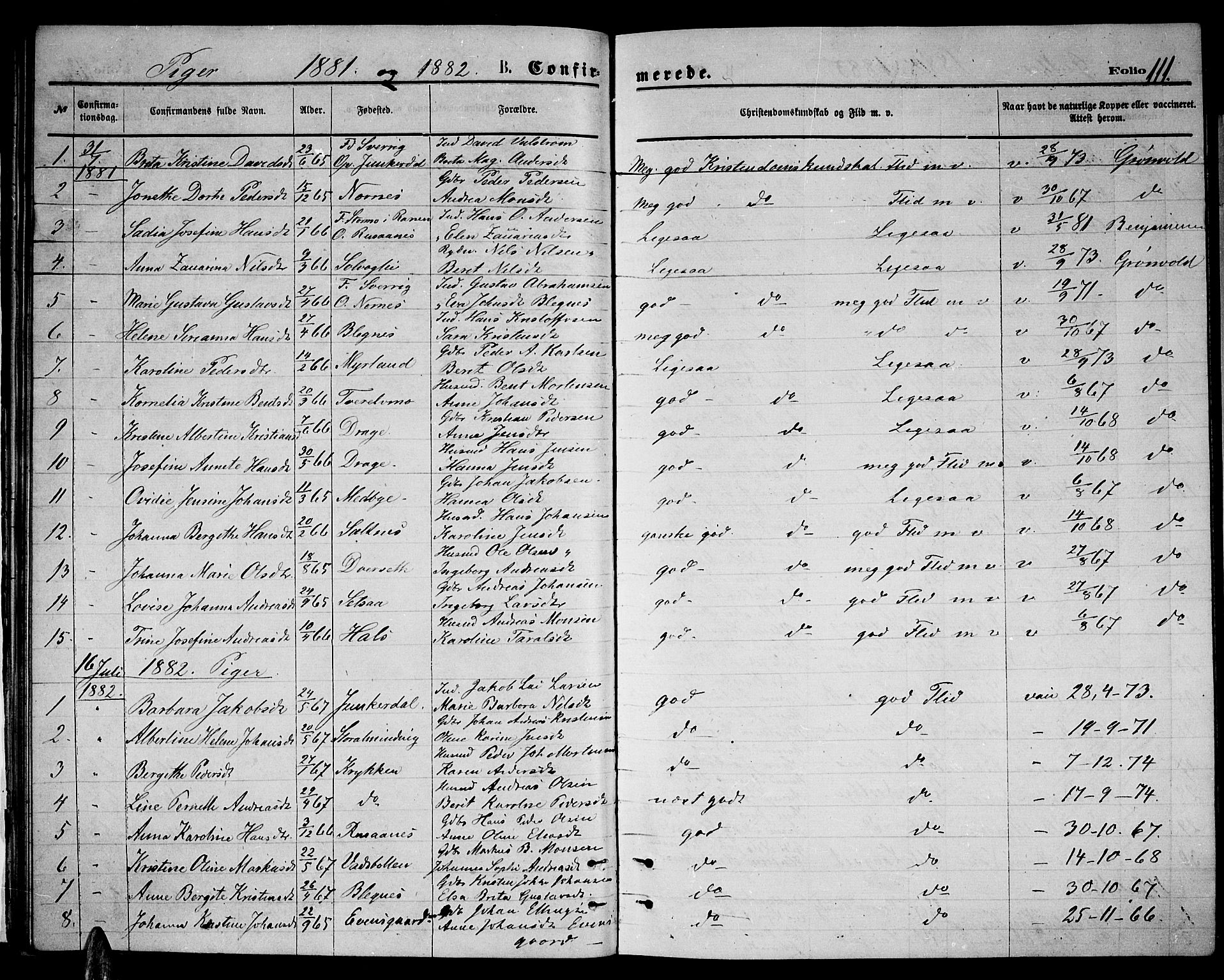 Ministerialprotokoller, klokkerbøker og fødselsregistre - Nordland, SAT/A-1459/847/L0679: Parish register (copy) no. 847C07, 1870-1888, p. 111