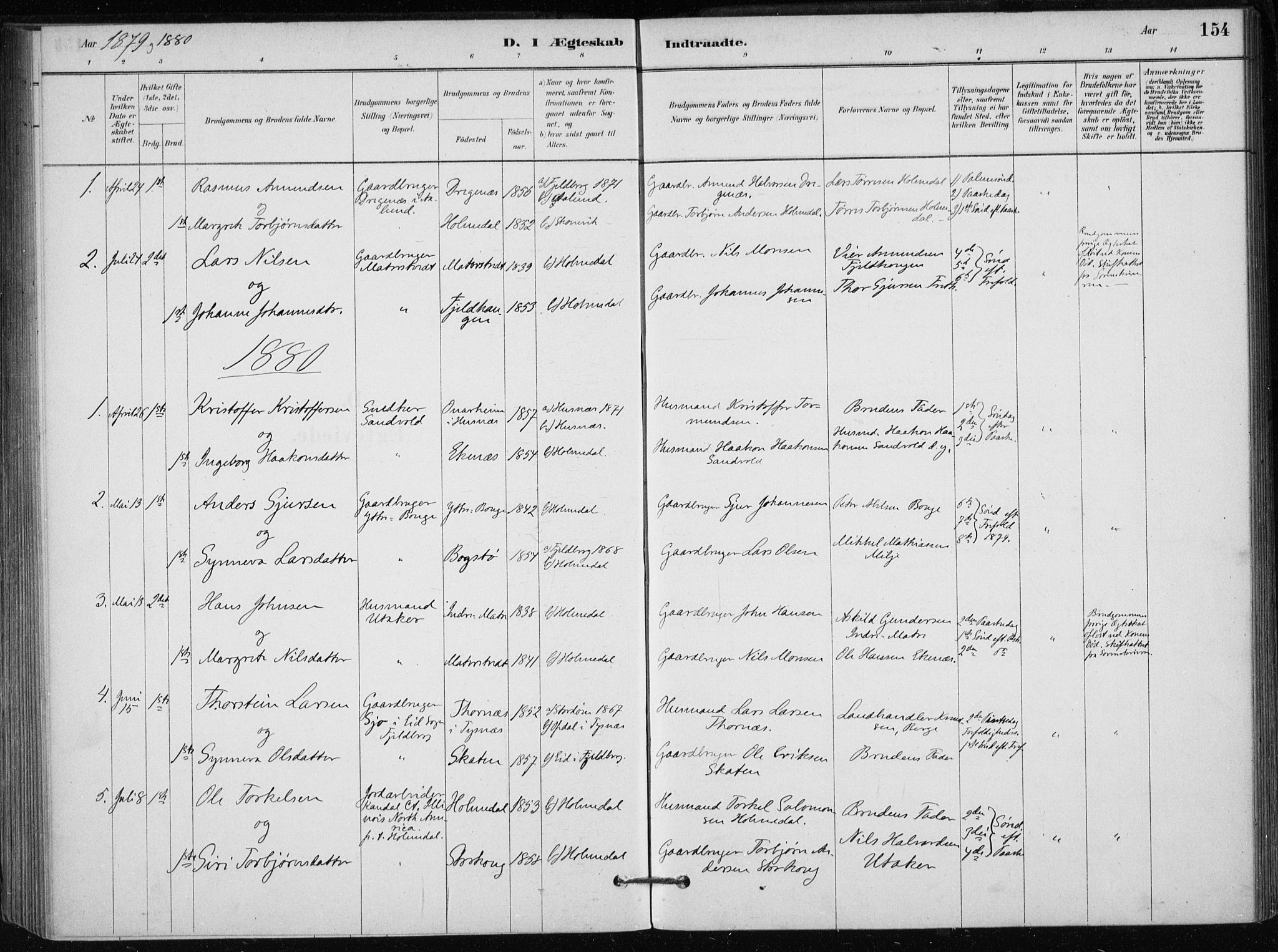 Skånevik sokneprestembete, SAB/A-77801/H/Haa: Parish register (official) no. C  1, 1879-1917, p. 154