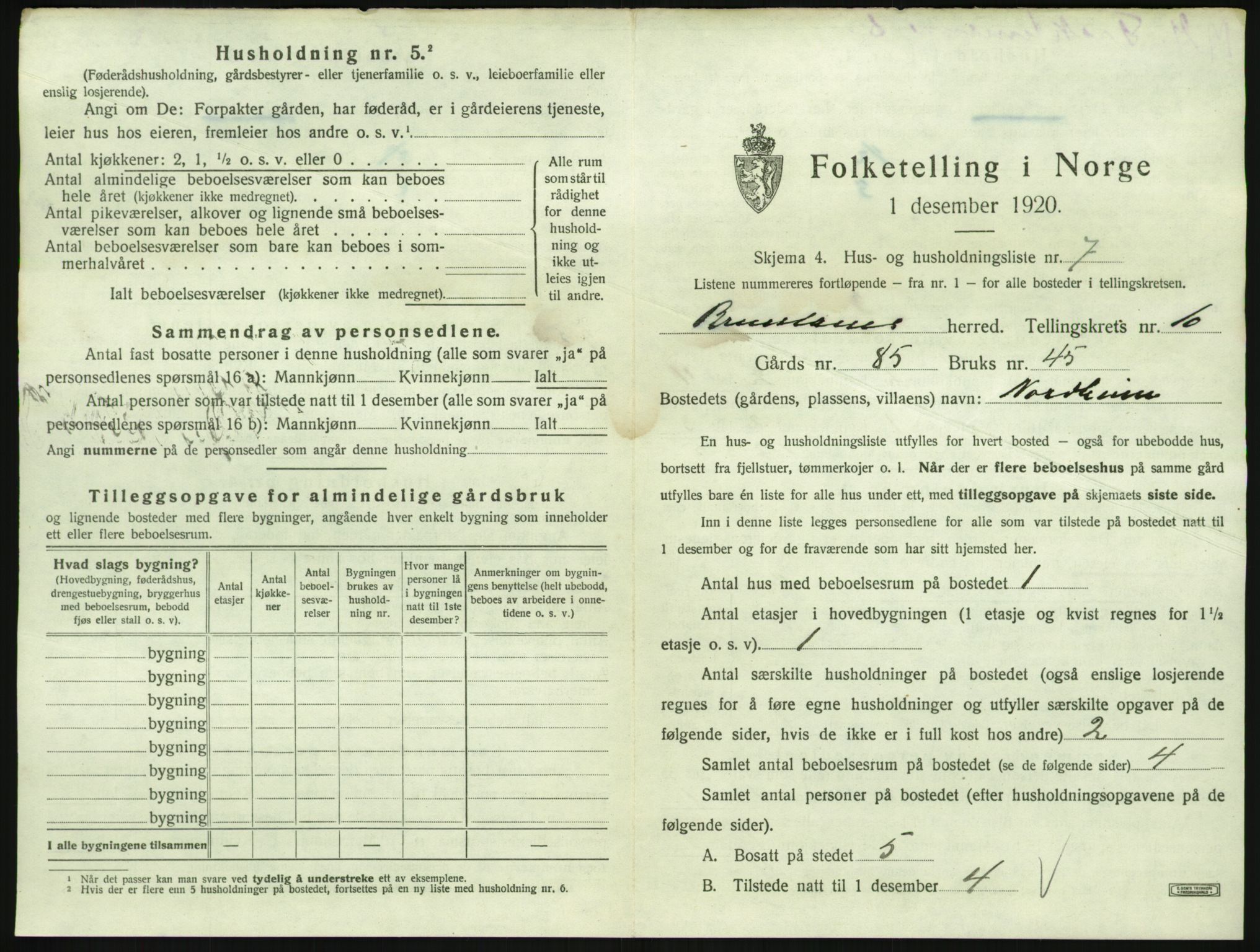 SAKO, 1920 census for Brunlanes, 1920, p. 1259