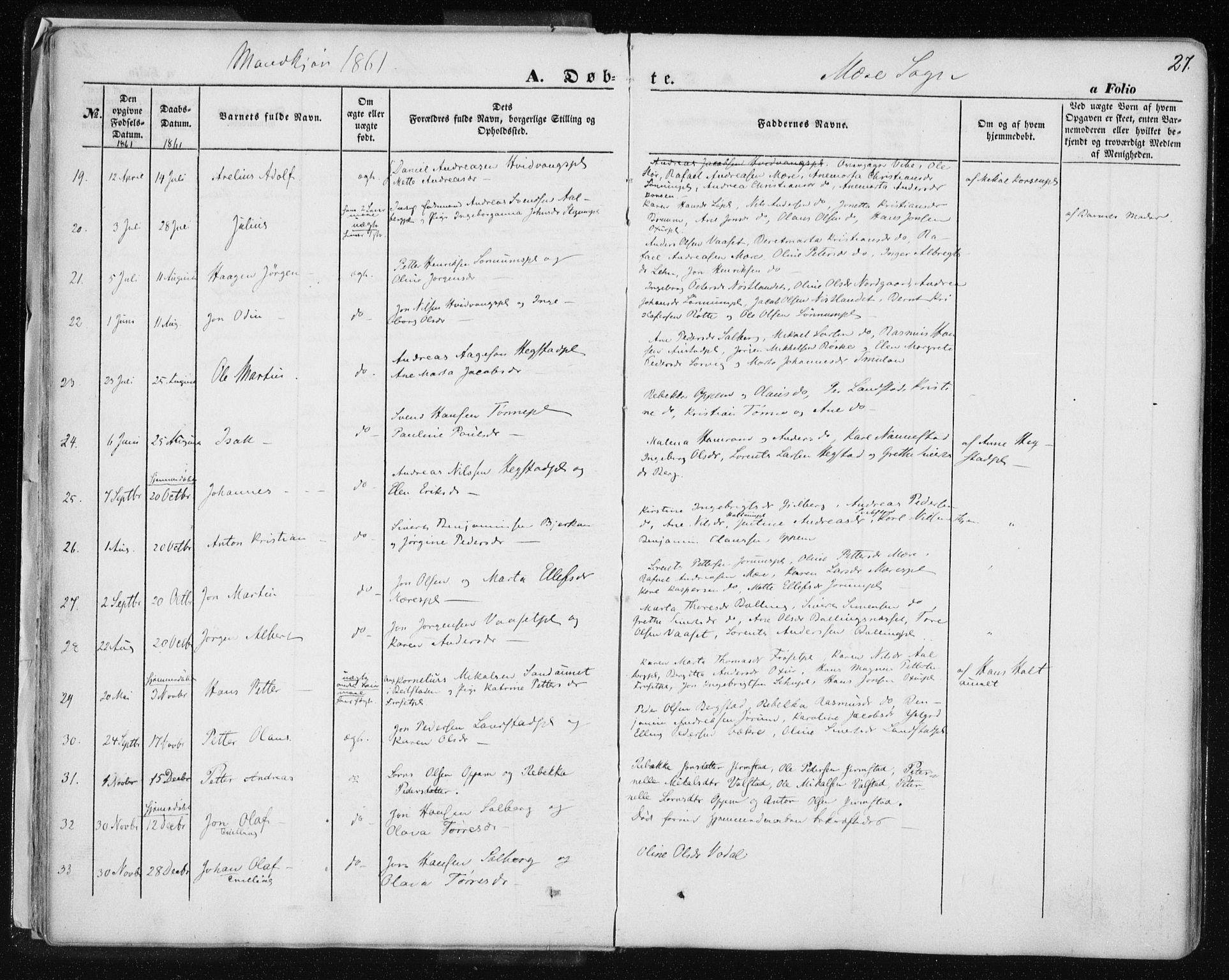 Ministerialprotokoller, klokkerbøker og fødselsregistre - Nord-Trøndelag, AV/SAT-A-1458/735/L0342: Parish register (official) no. 735A07 /1, 1849-1862, p. 27