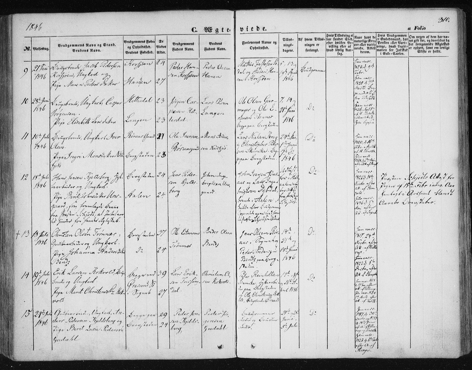 Ministerialprotokoller, klokkerbøker og fødselsregistre - Sør-Trøndelag, SAT/A-1456/681/L0931: Parish register (official) no. 681A09, 1845-1859, p. 310